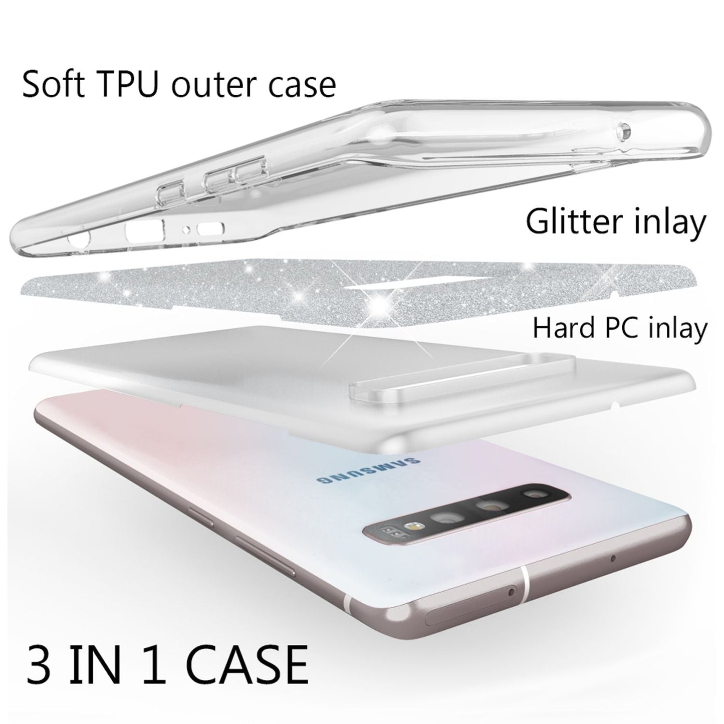 NALIA hulstur sem passar við Samsung Galaxy S10, glitrandi þunnt bakhlið