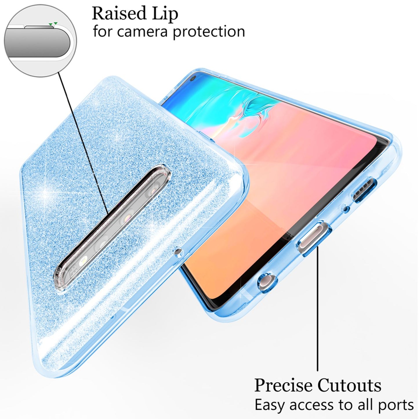 NALIA hulstur sem passar við Samsung Galaxy S10, glitrandi þunnt bakhlið