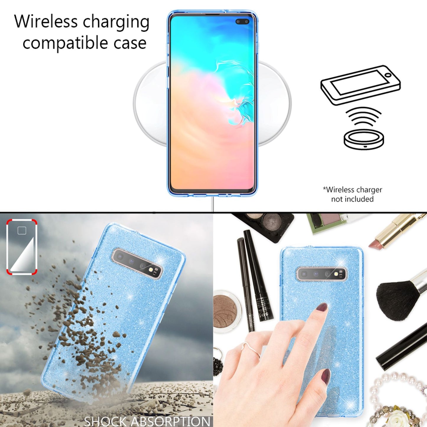 NALIA Case Compatible with Samsung Galaxy S10 Plus, Glitter Phone Case Cover