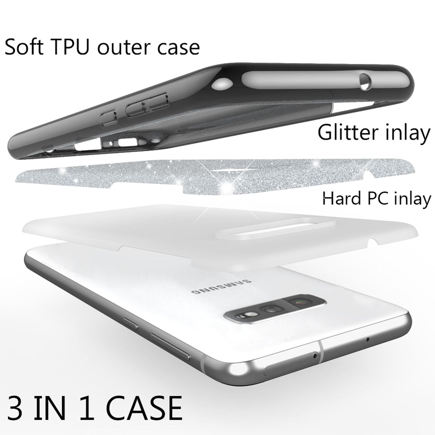 NALIA Case Compatible with Samsung Galaxy S10e, Glitter Phone Case Back Cover