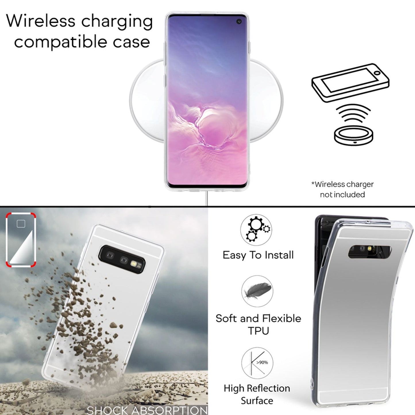 NALIA spegilhulstur fyrir Samsung Galaxy S10e, þunnt símahulstur með spegilhlíf