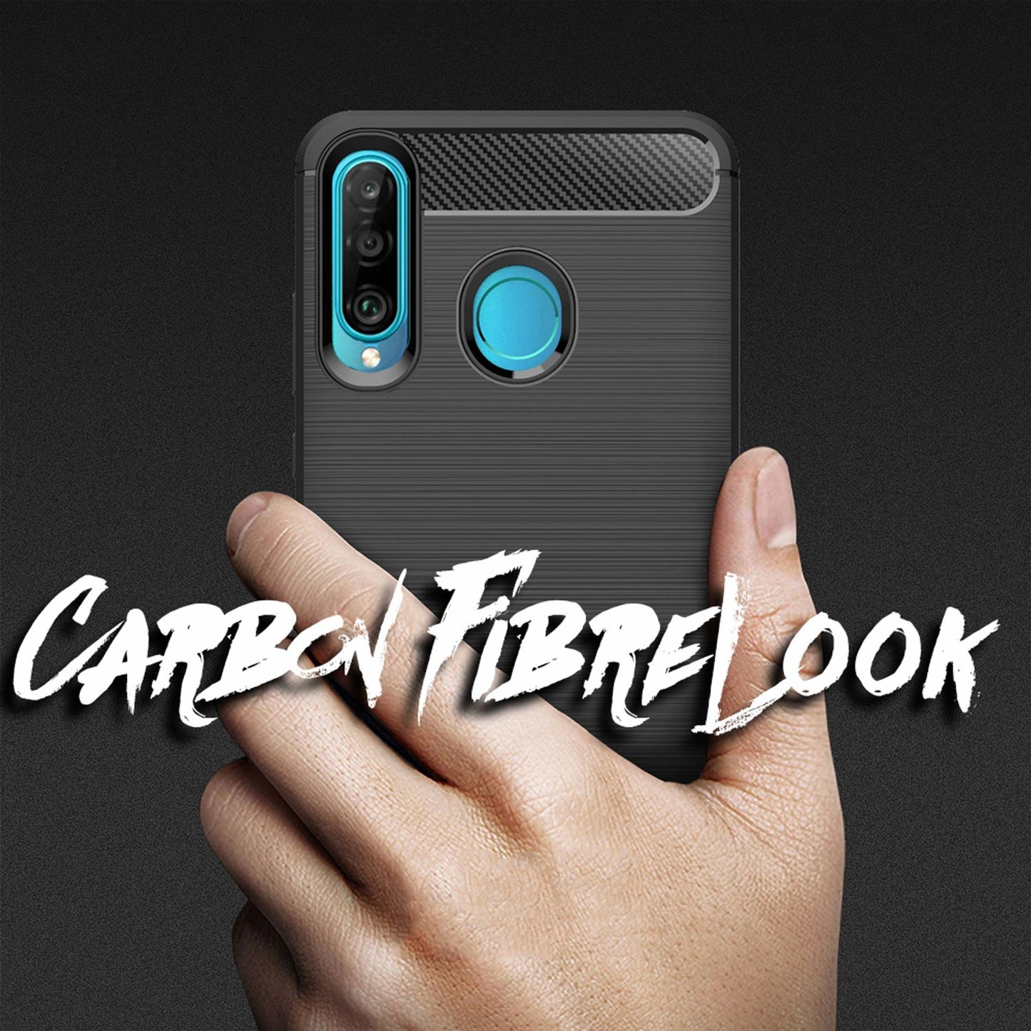 NALIA Design Case for Huawei P30 Lite, Carbon Fiber Look Stylish Phone Case