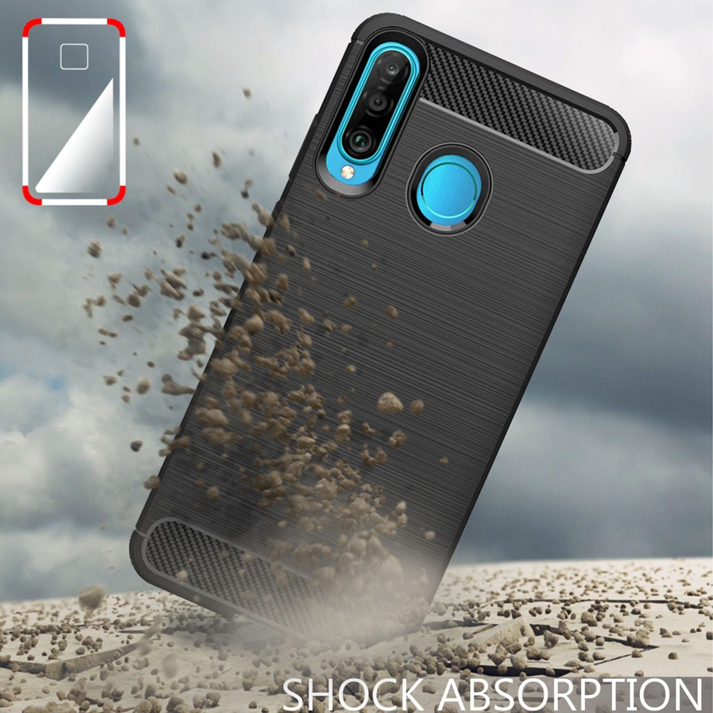 NALIA Design Case for Huawei P30 Lite, Carbon Fiber Look Stylish Phone Case