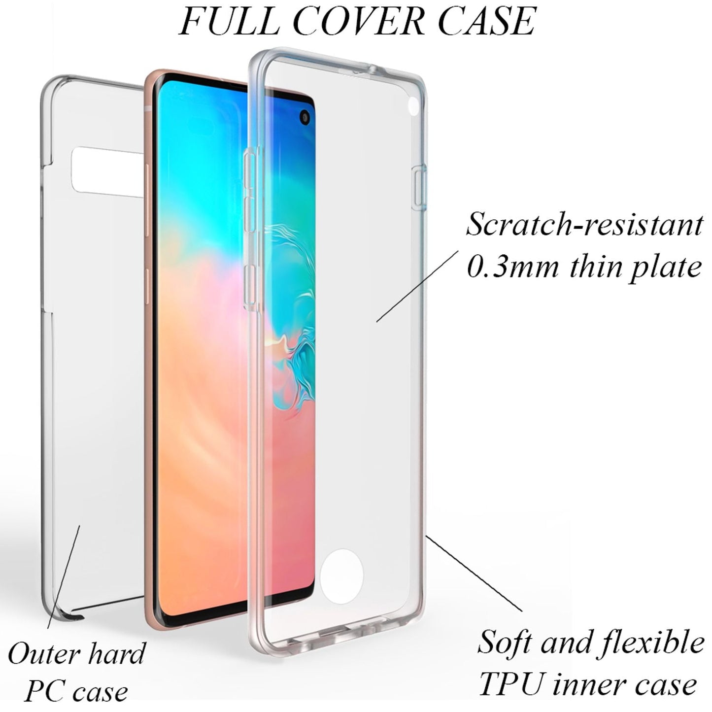 NALIA 360 Degree Phone Case for Samsung Galaxy S10, Full Cover Protective Case