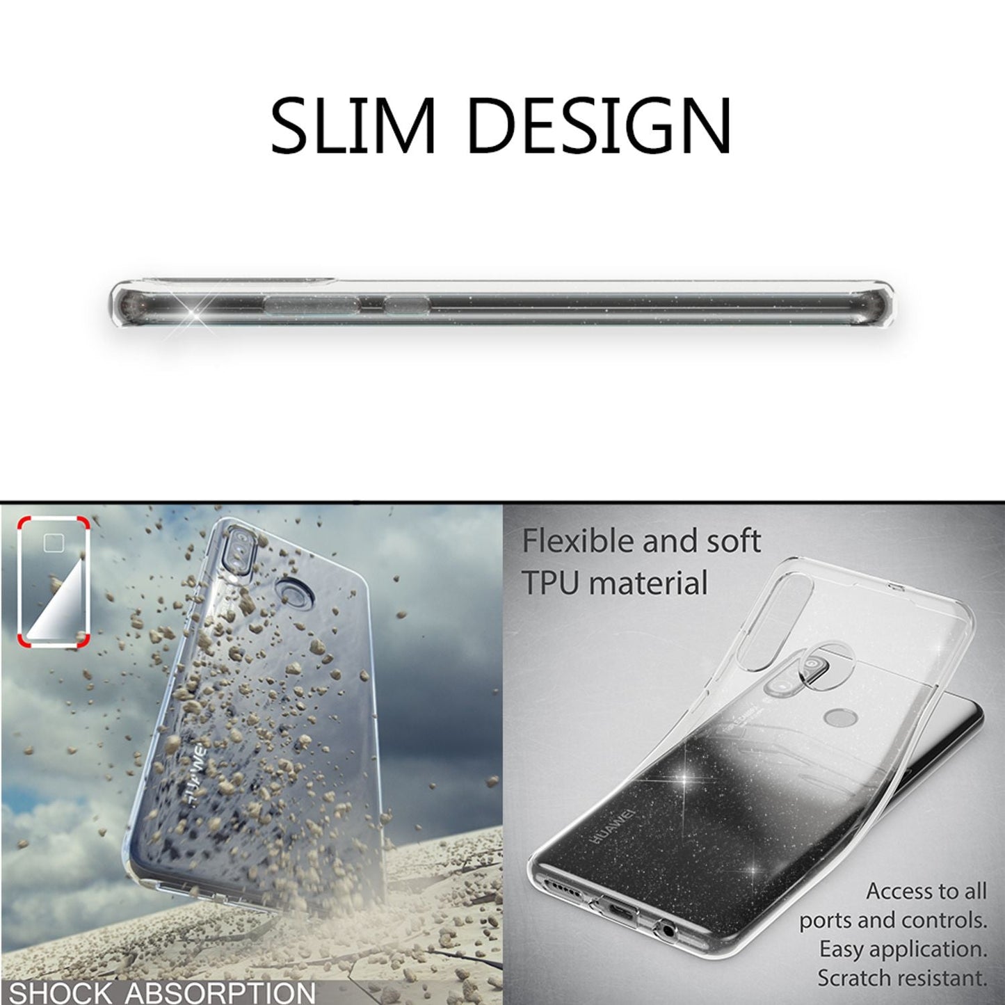 NALIA Glitter Case compatible with Huawei P30 Lite, Glitter Silicone Case Cover