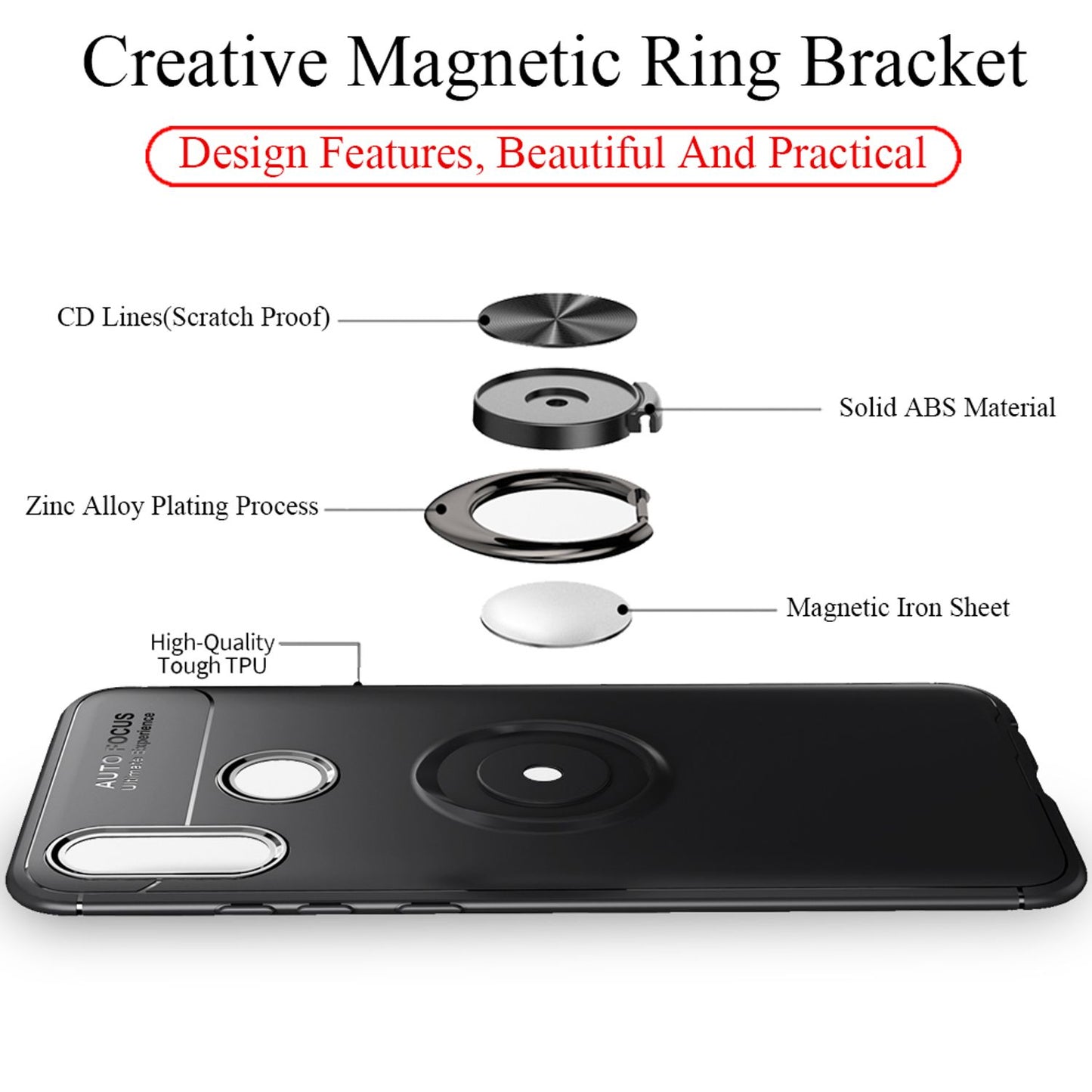 NALIA Ring Case for Huawei P smart 2019, Magnetic Silicone Phone Case Cover