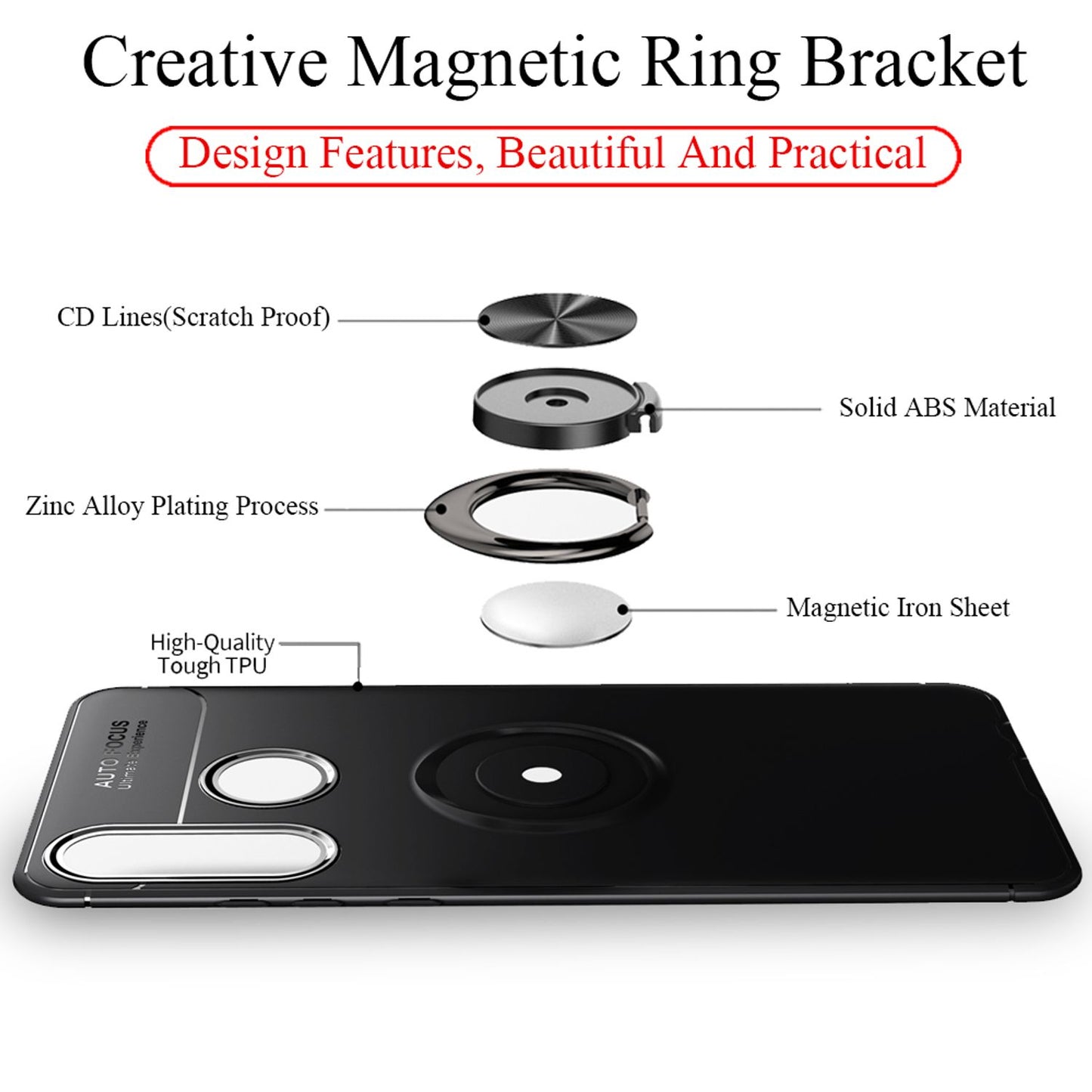 NALIA Ring Case for Huawei P30 Lite, Magnetic Phone Case for Car Mount