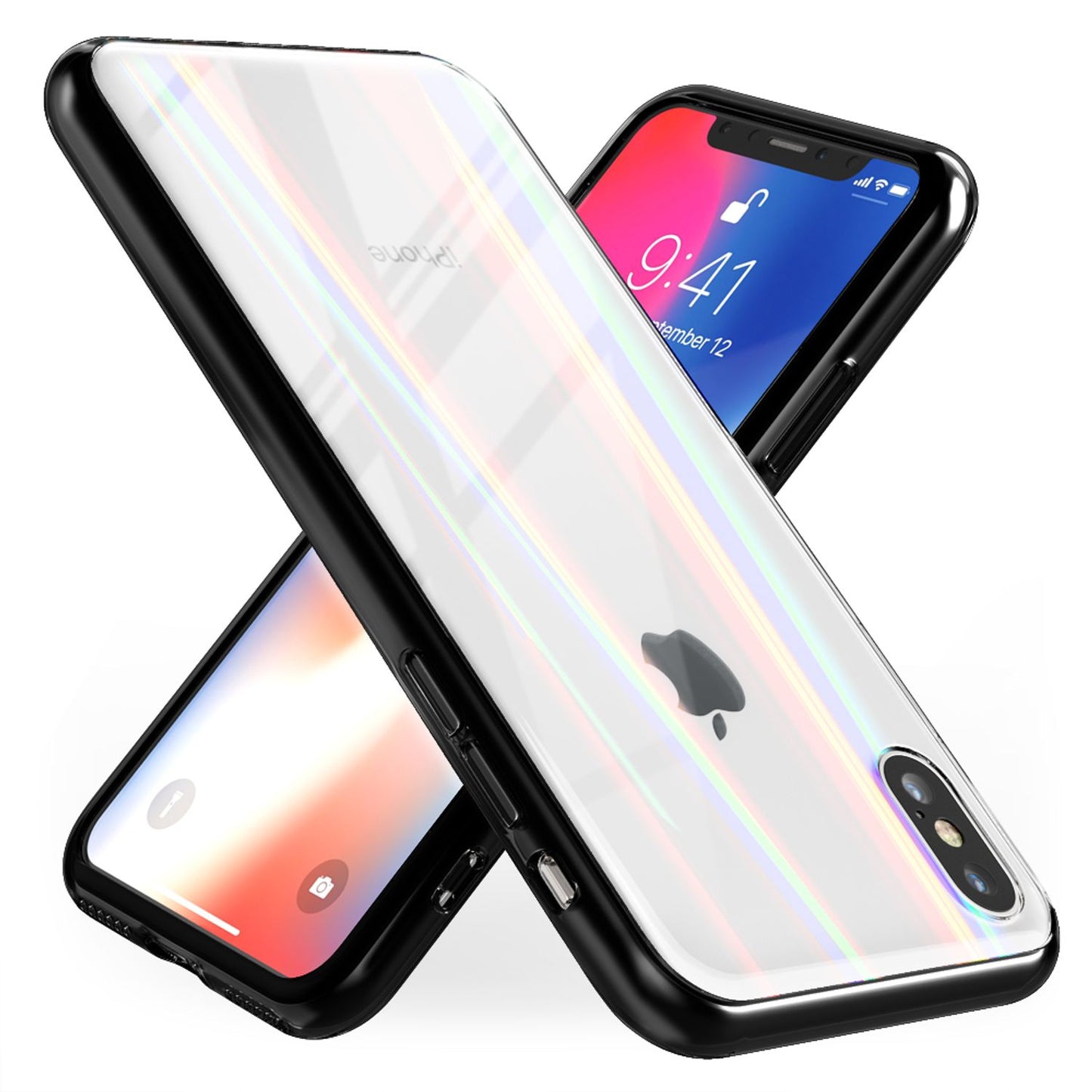 NALIA Tempered Glass Phone Case for iPhone X / XS, Protective Case Cover Bag Bumper Case