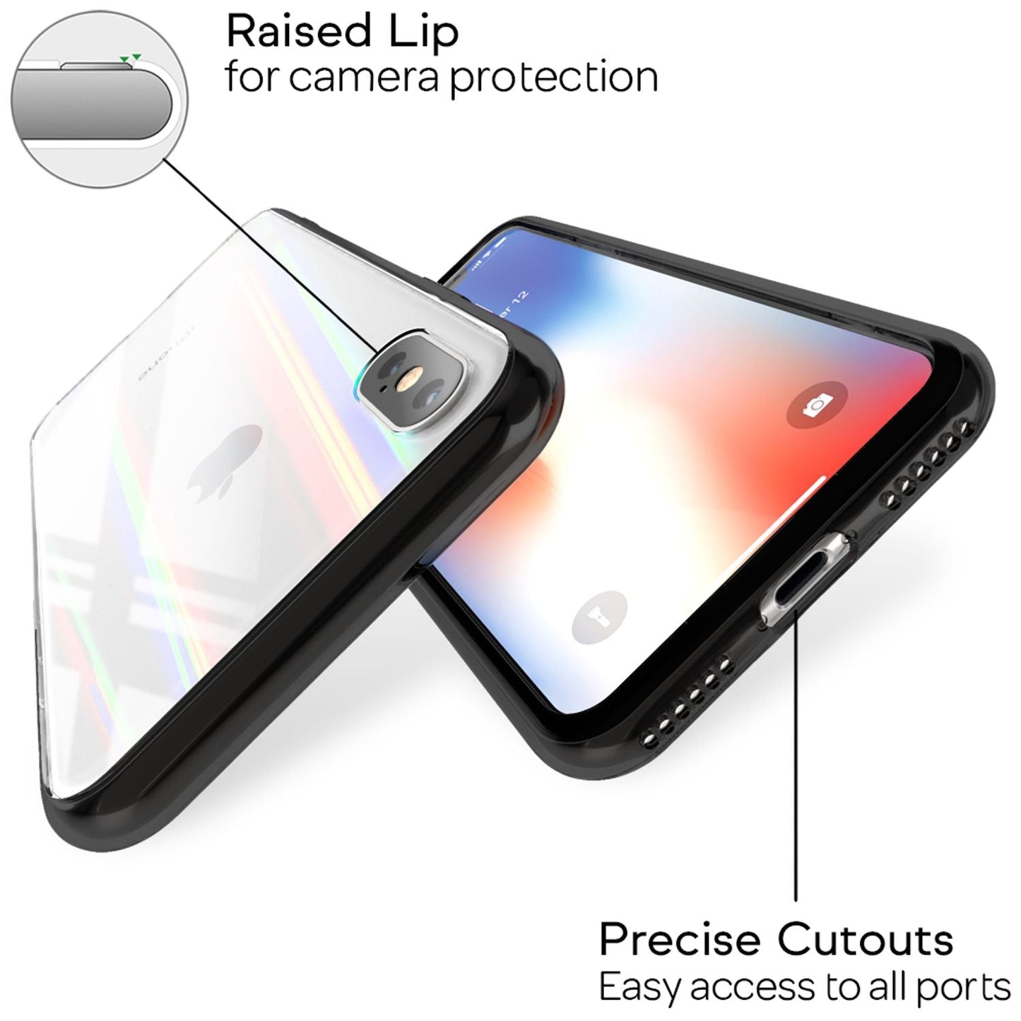 NALIA Tempered Glass Phone Case for iPhone X / XS, Protective Case Cover Bag Bumper Case