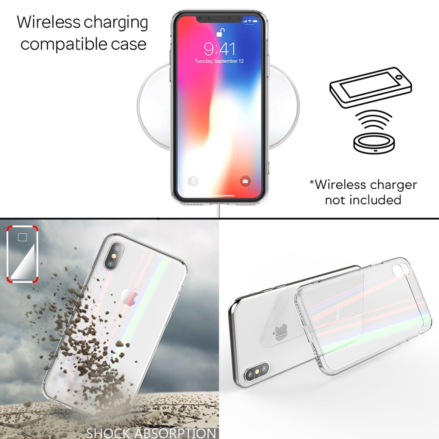 NALIA Tempered Glass Phone Case for iPhone X / XS, Protective Case Cover Bag Bumper Case