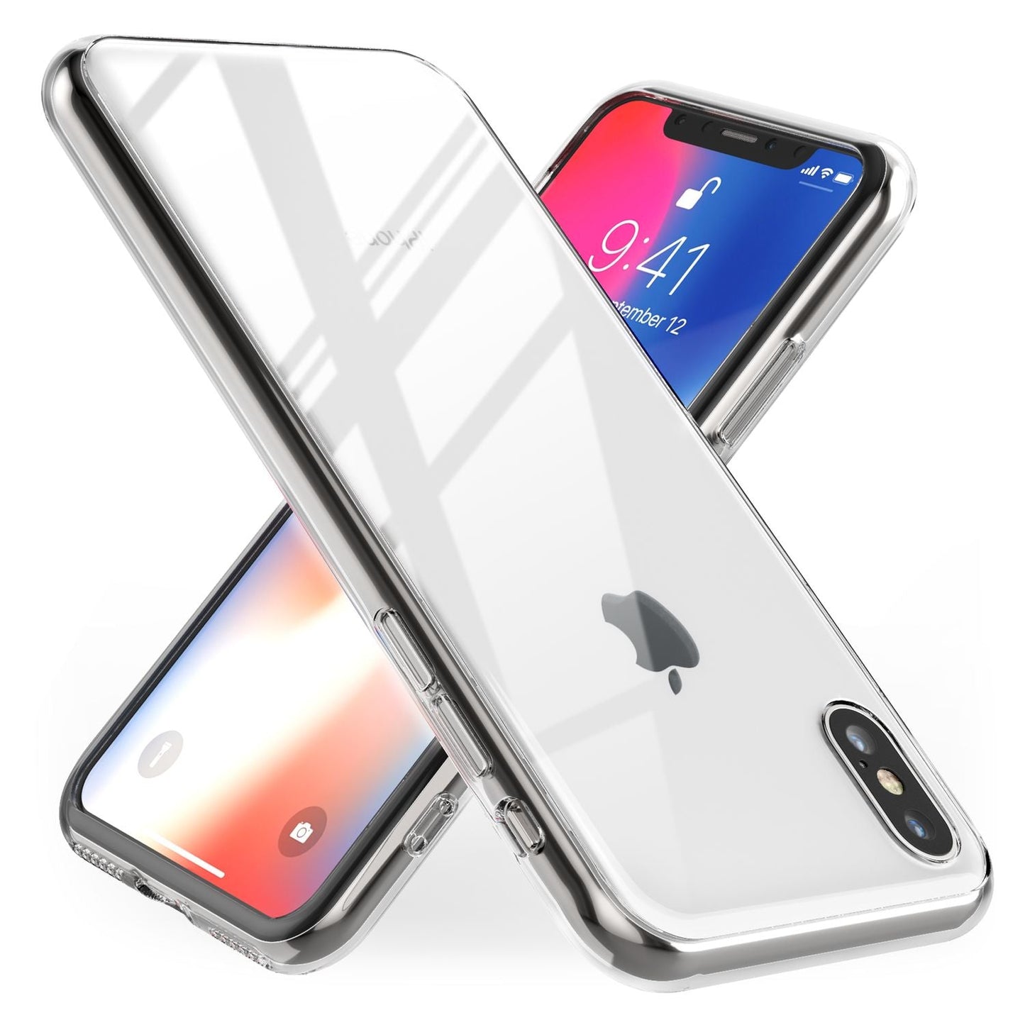 NALIA Símahulstur úr hertu gleri fyrir iPhone X Xs, hlífðarhulstur úr hertu gleri fyrir iPhone X, stuðarahulstur