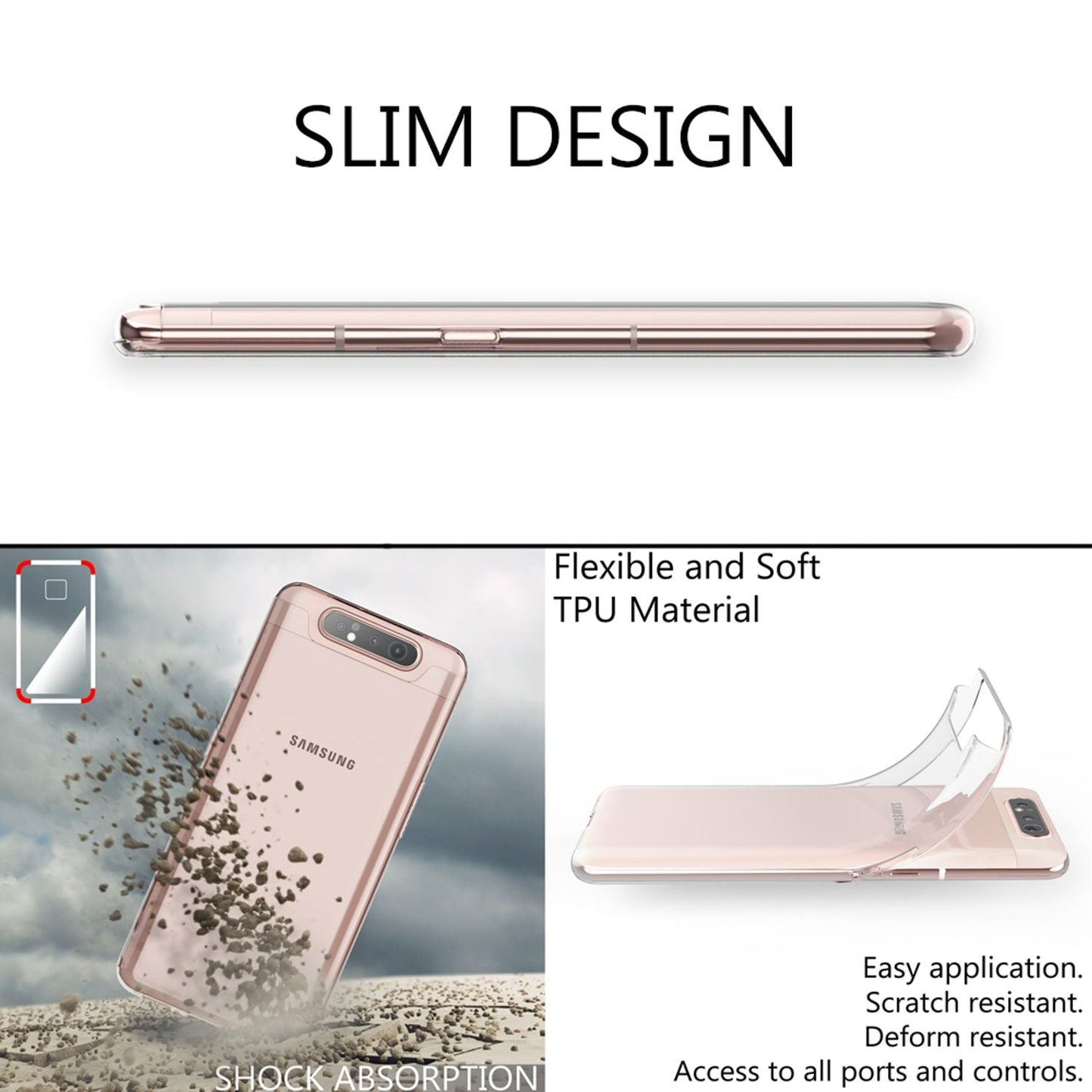 NALIA Phone Case for Samsung Galaxy A80, Slim Silicone Protective Case