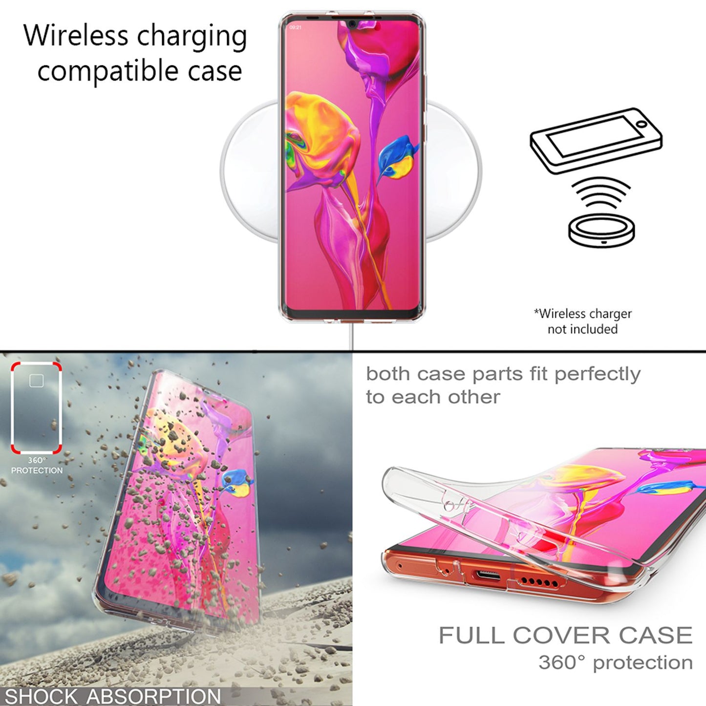 NALIA 360 gráðu símahulstur fyrir Huawei P30 Pro, sílikonhulstur sem nær yfir allan líkamann