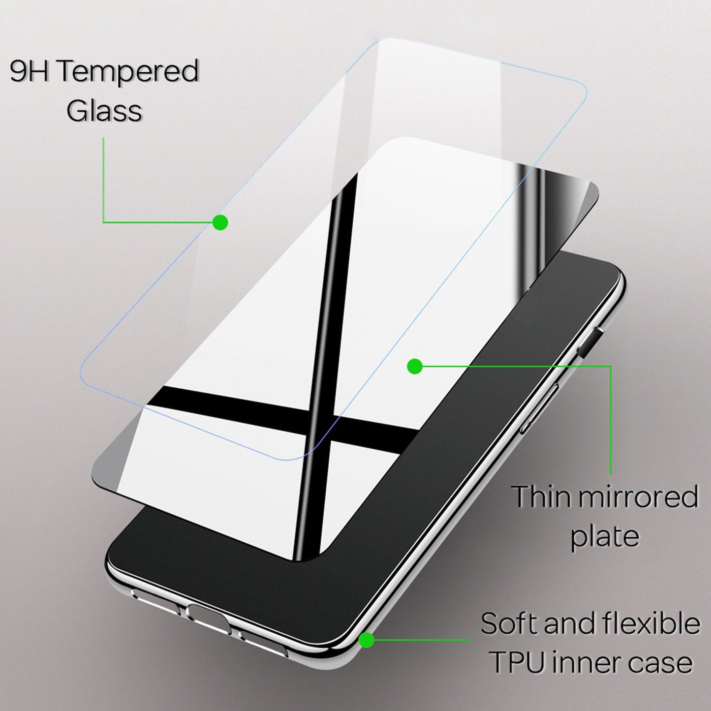 NALIA Mirror Tempered Glass Case for iPhone X / XS, 9H Tempered Glass