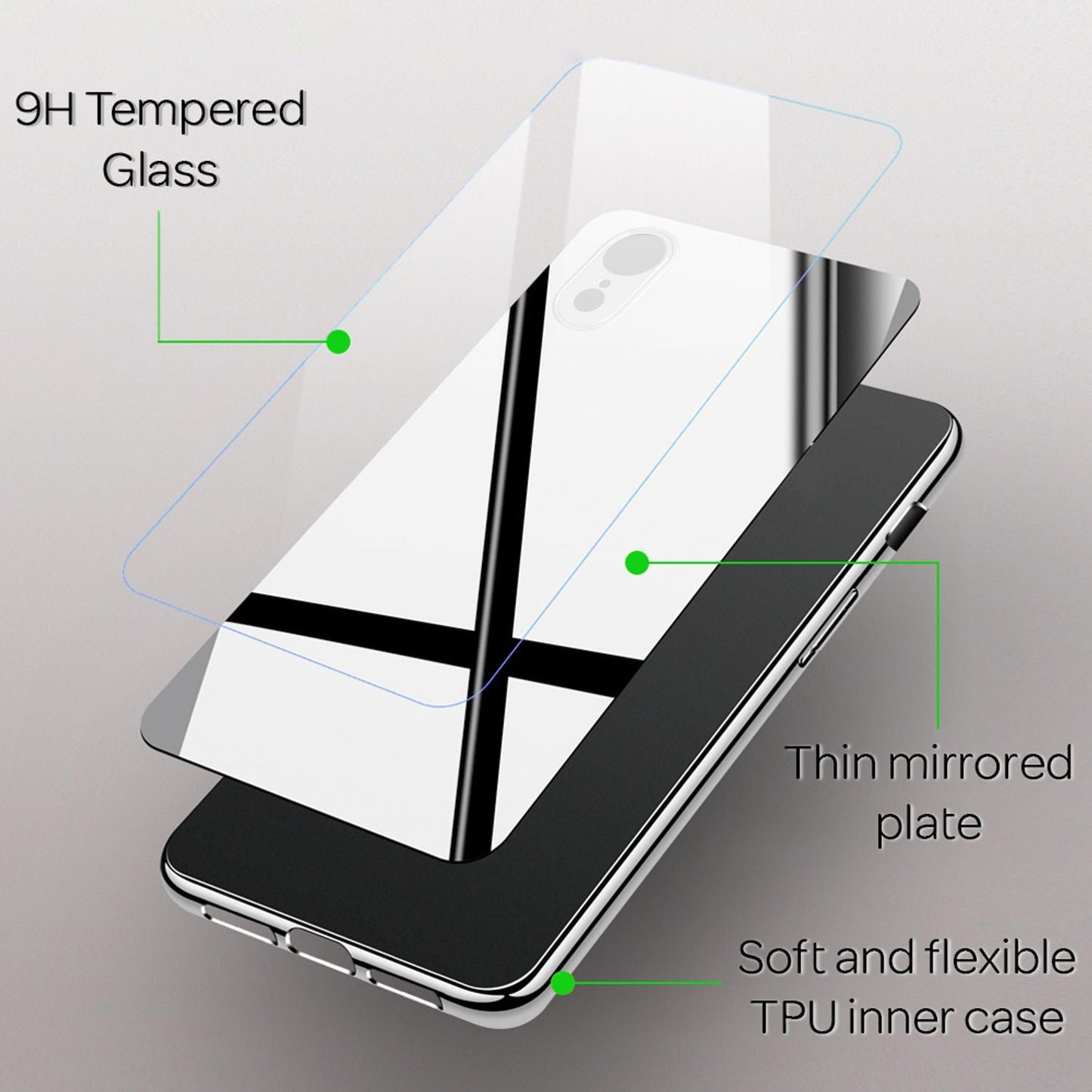NALIA Mirror Tempered Glass Case for iPhone XR, 9H Tempered Glass Cover