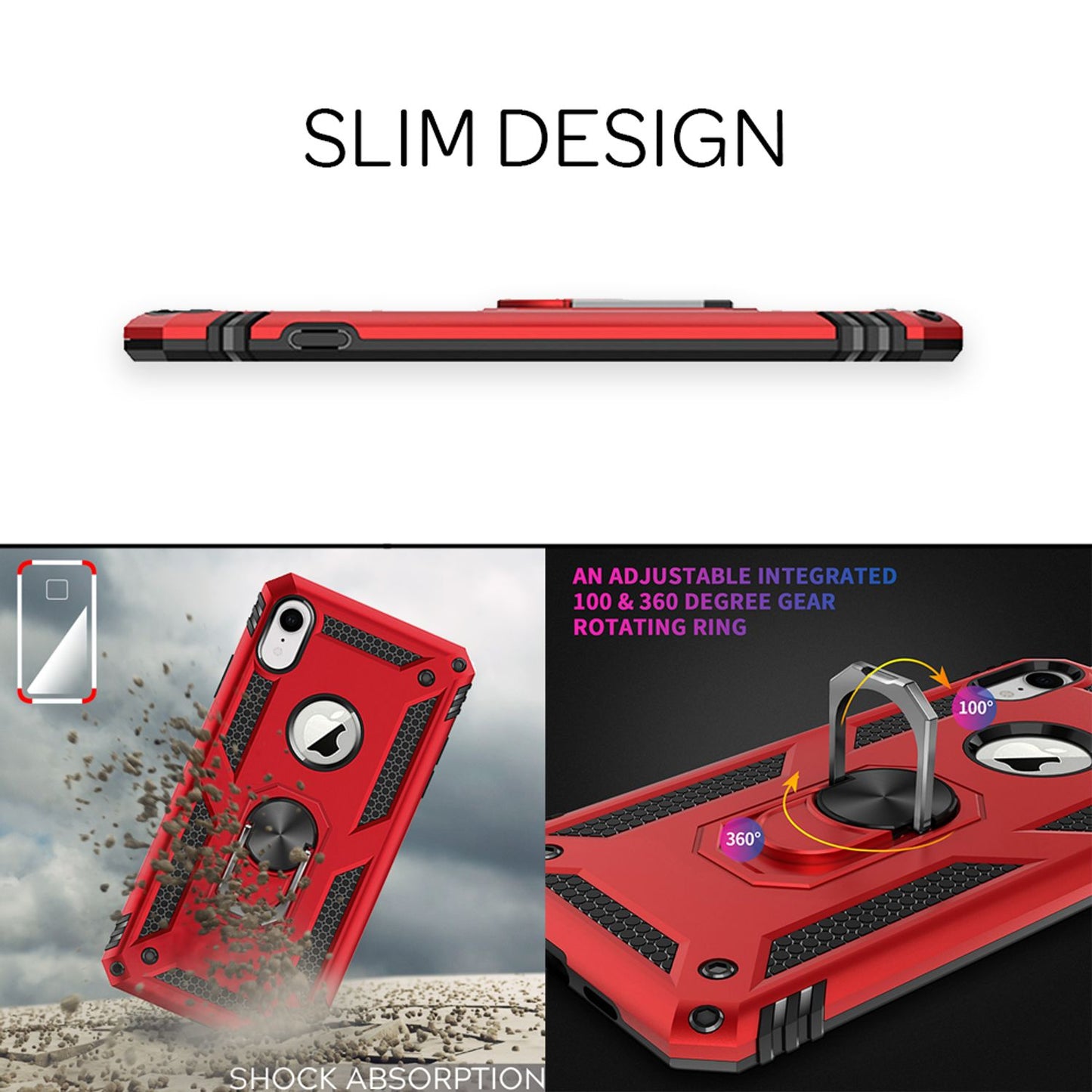 NALIA Ring Phone Case for iPhone XR, 360 Degree Protection Case Cover Bumper