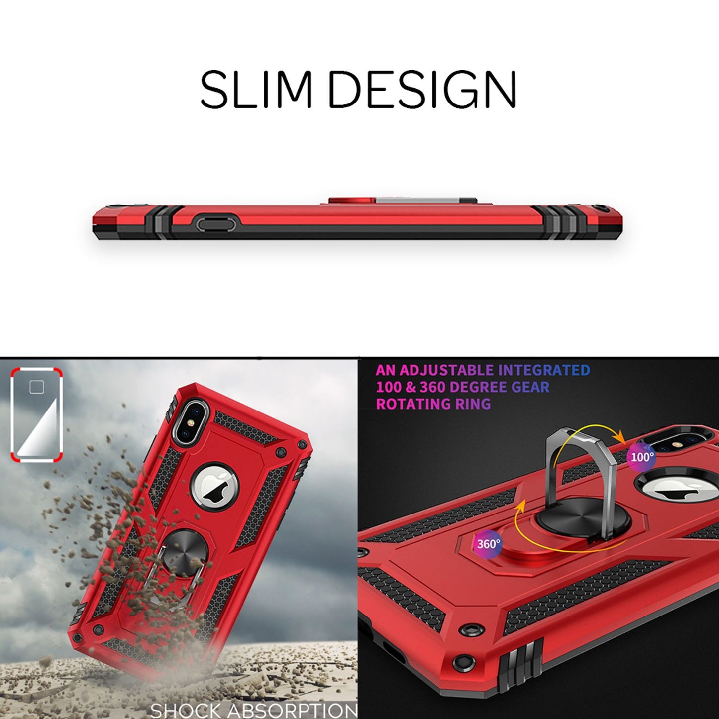 NALIA Ring símahulstur fyrir iPhone XS Max, hulstur með glerskjávörn