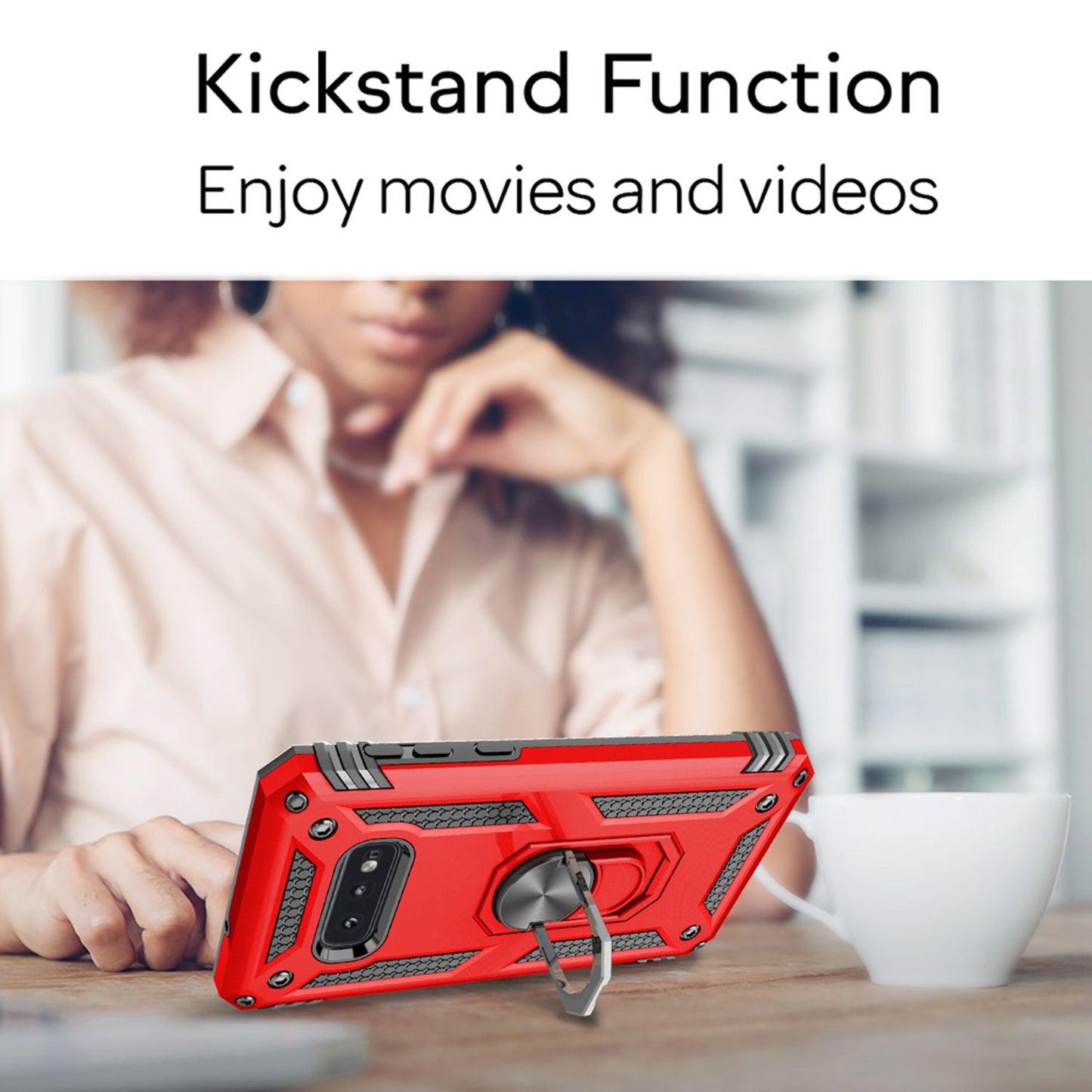 NALIA Ring símahulstur fyrir Samsung Galaxy S10e, hulstur með skjávörn og gleri