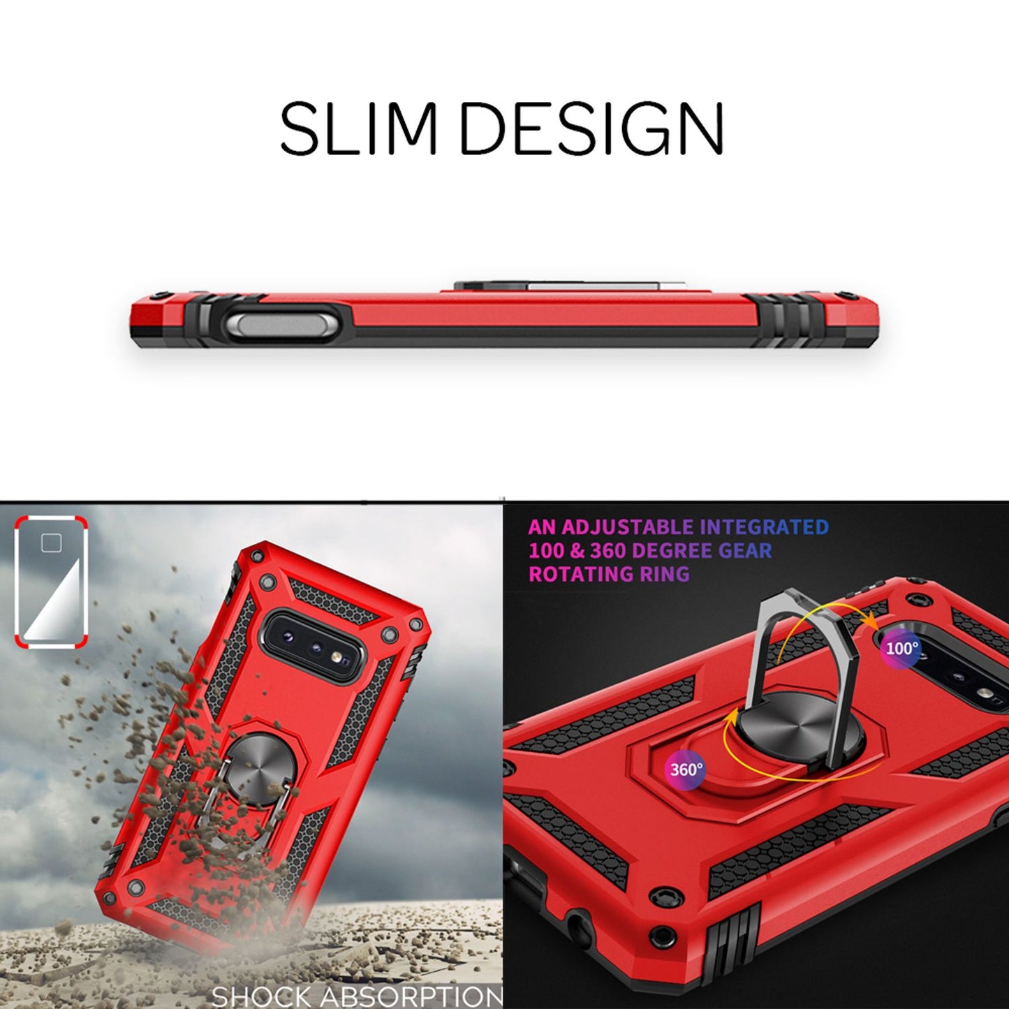 NALIA Ring símahulstur fyrir Samsung Galaxy S10e, hulstur með skjávörn og gleri