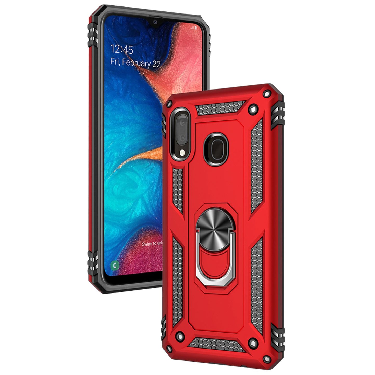 NALIA Ring símahulstur fyrir Samsung Galaxy A20e, hulstur með skjávörn og gleri