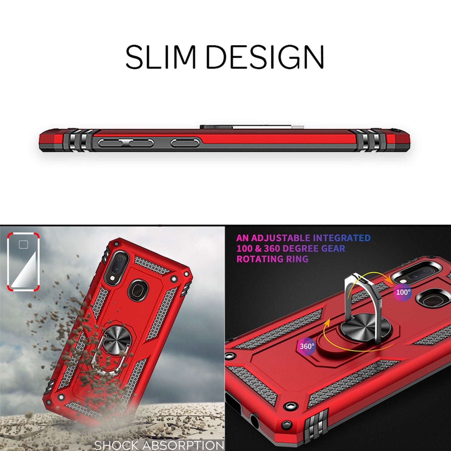 NALIA Ring símahulstur fyrir Samsung Galaxy A20e, hulstur með skjávörn og gleri