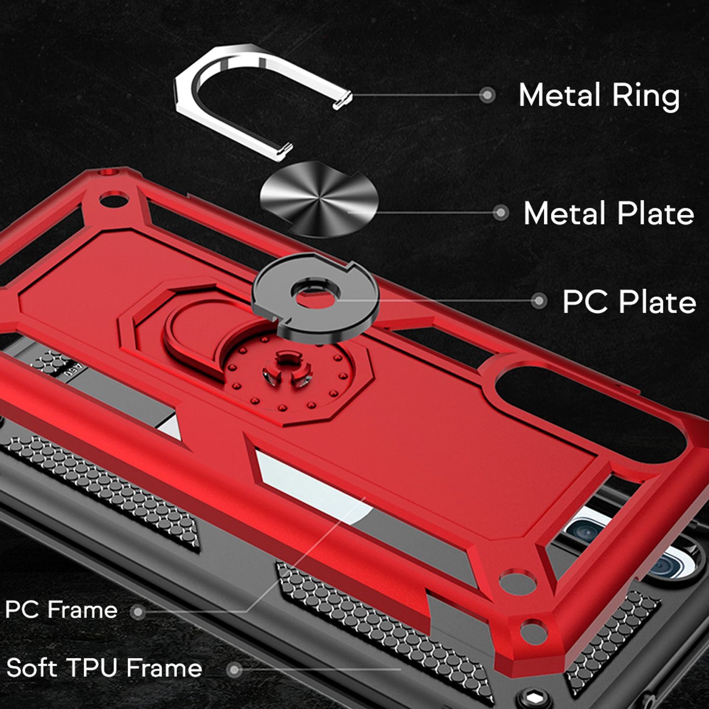 NALIA Ring Phone Case for Samsung Galaxy A70, Case Cover Screen Protector Glass