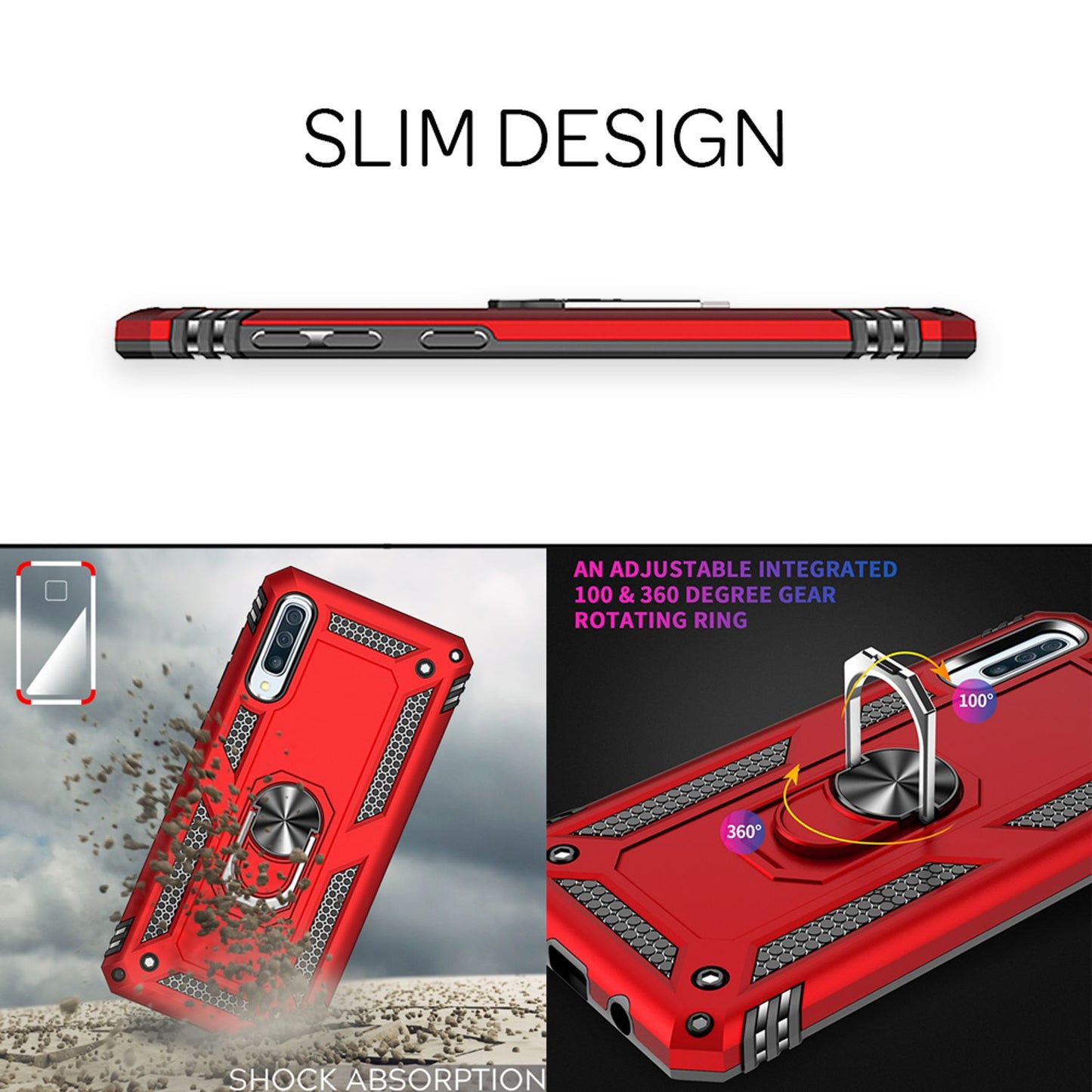 NALIA Ring Phone Case for Samsung Galaxy A70, Case Cover Screen Protector Glass