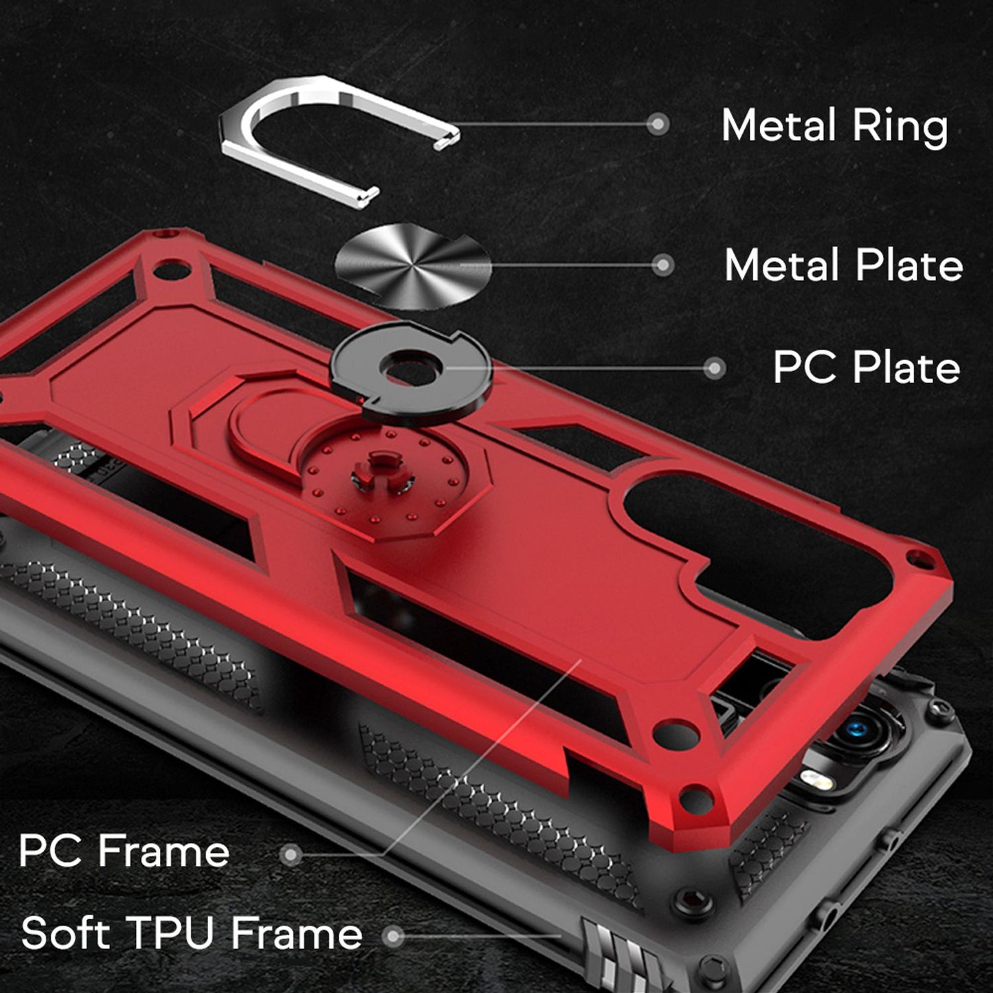 NALIA Ring símahulstur fyrir Huawei P30 Pro, 360 gráðu verndandi hulstur með stuðara