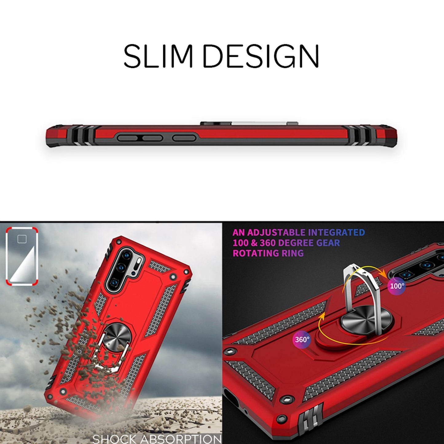 NALIA Ring símahulstur fyrir Huawei P30 Pro, 360 gráðu verndandi hulstur með stuðara