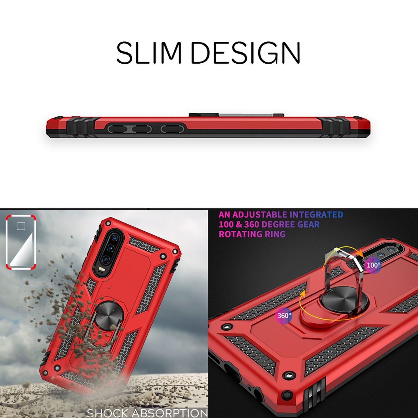 NALIA Ring símahulstur fyrir Huawei P30, hulstur með stuðara og skjávörn úr gleri