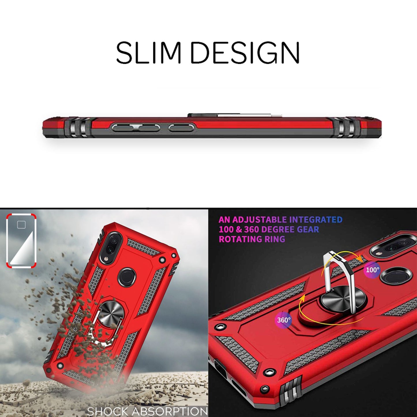 NALIA Ring Phone Case for Xiaomi Redmi Note 7, Protective Case Cover Bumper