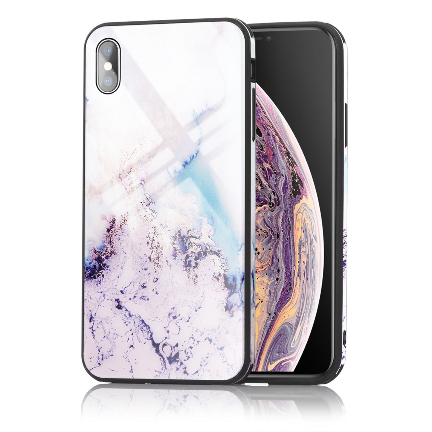 NALIA Handy Hülle für iPhone X / XS, Hartglas Marmor Design Schutz Case Cover
