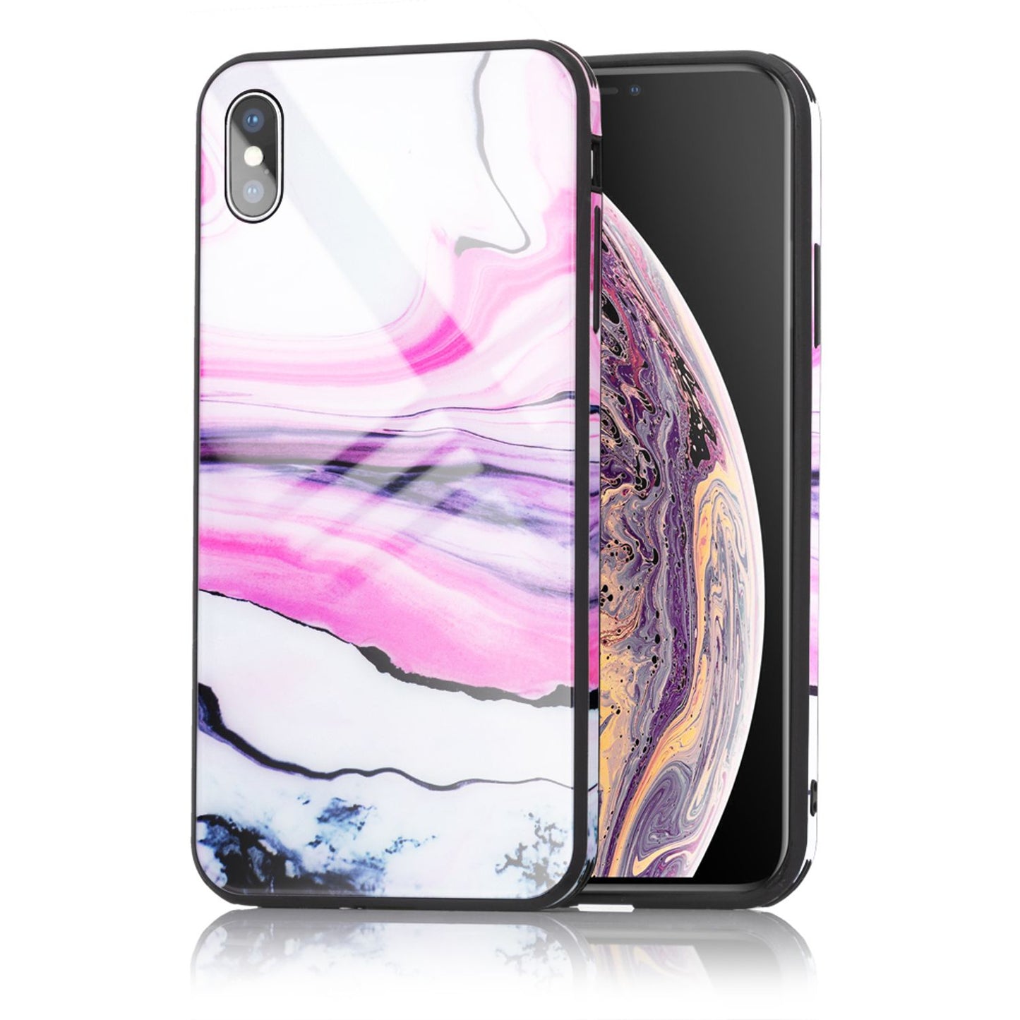 NALIA Handy Hülle für iPhone X / XS, Hartglas Marmor Design Schutz Case Cover