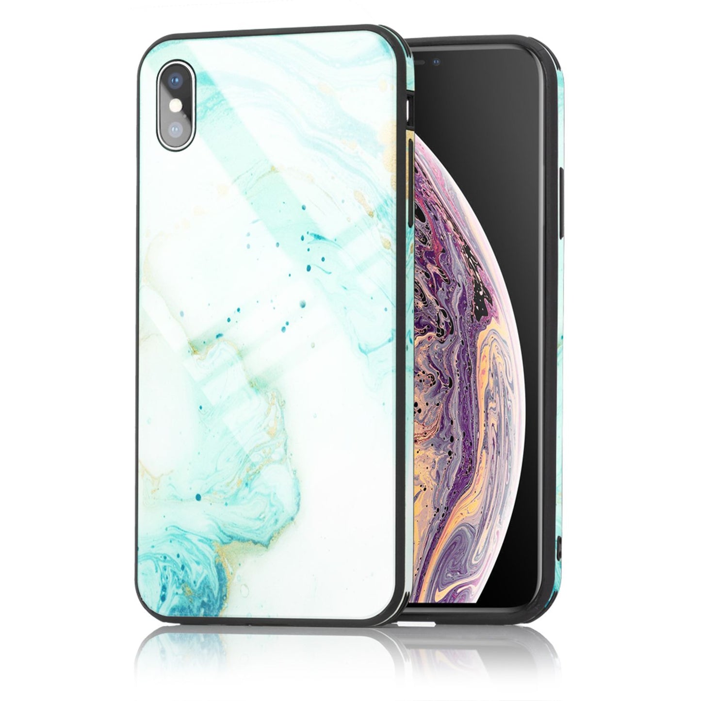 NALIA Handy Hülle für iPhone X / XS, Hartglas Marmor Design Schutz Case Cover