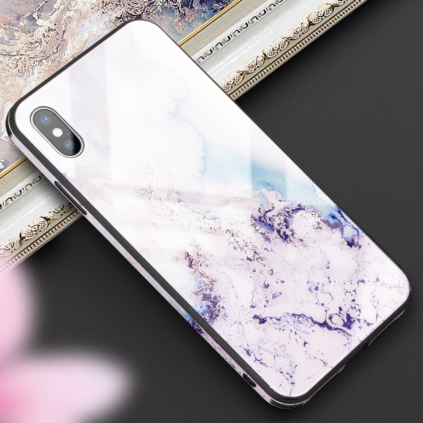 NALIA Handy Hülle für iPhone X / XS, Hartglas Marmor Design Schutz Case Cover