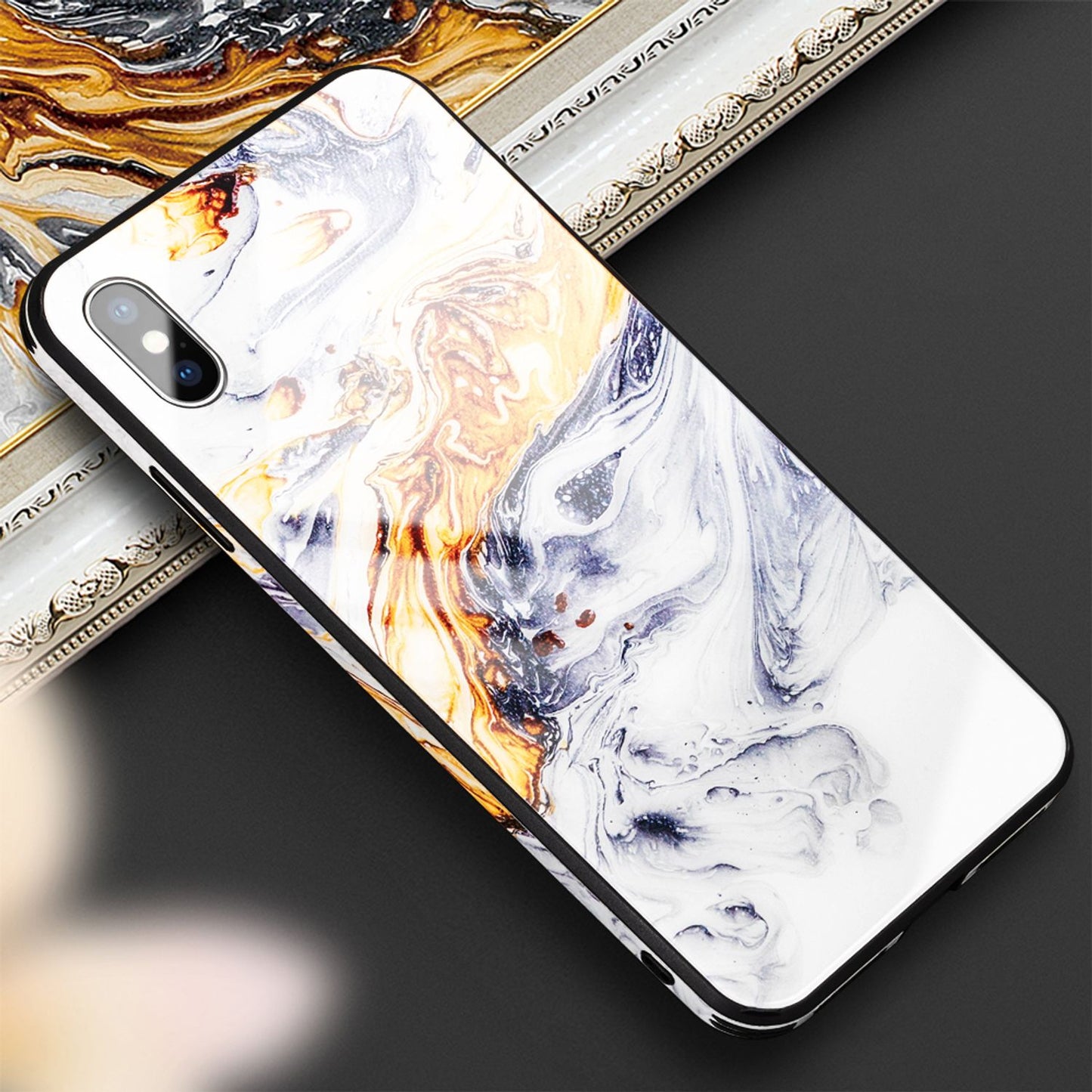NALIA Handy Hülle für iPhone X / XS, Hartglas Marmor Design Schutz Case Cover