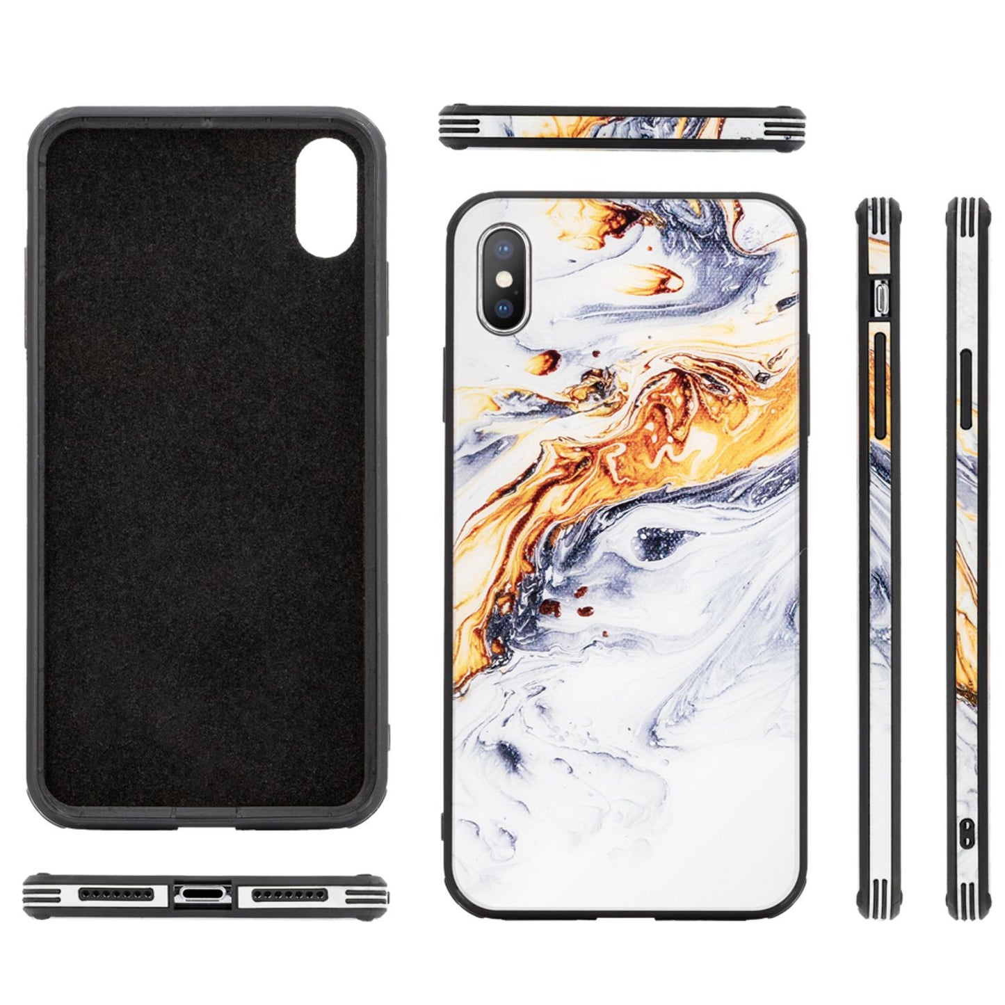 NALIA Handy Hülle für iPhone X / XS, Hartglas Marmor Design Schutz Case Cover