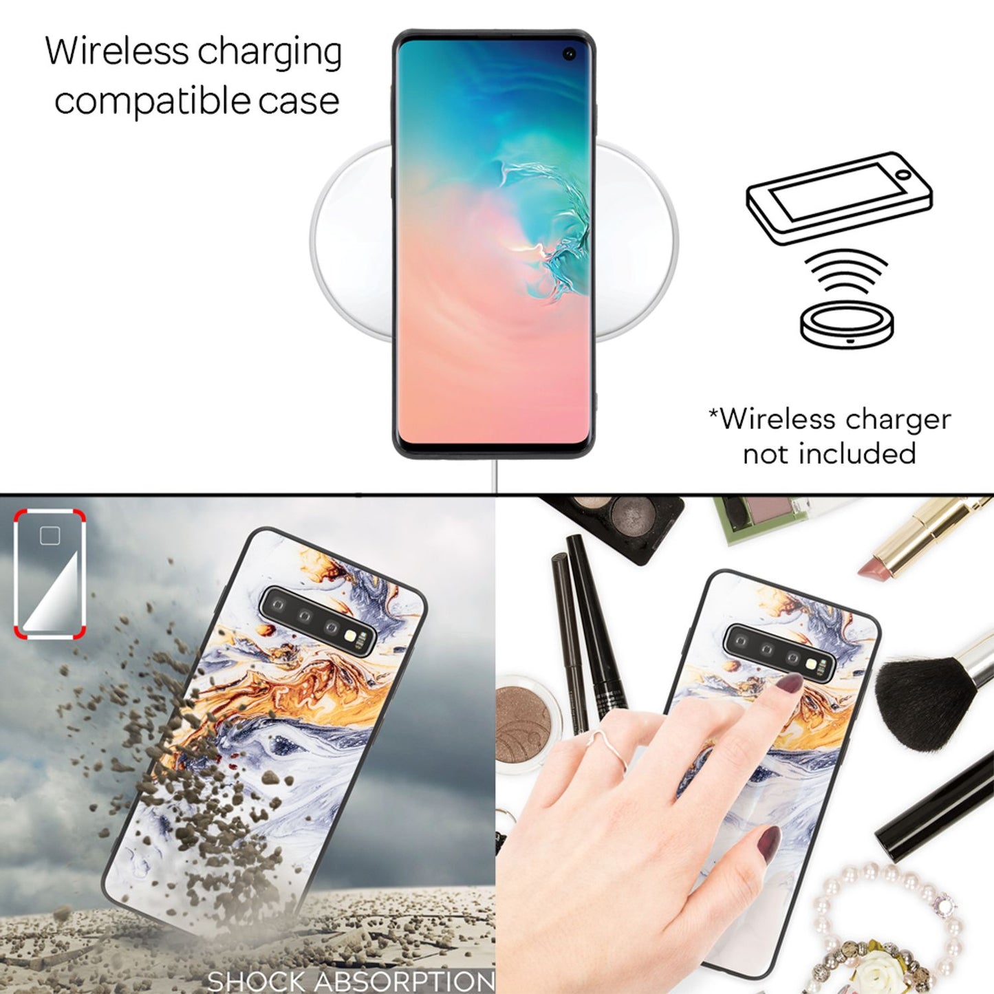 NALIA símahulstur fyrir Samsung Galaxy S10, marmarahönnuð hulstur með stuðara