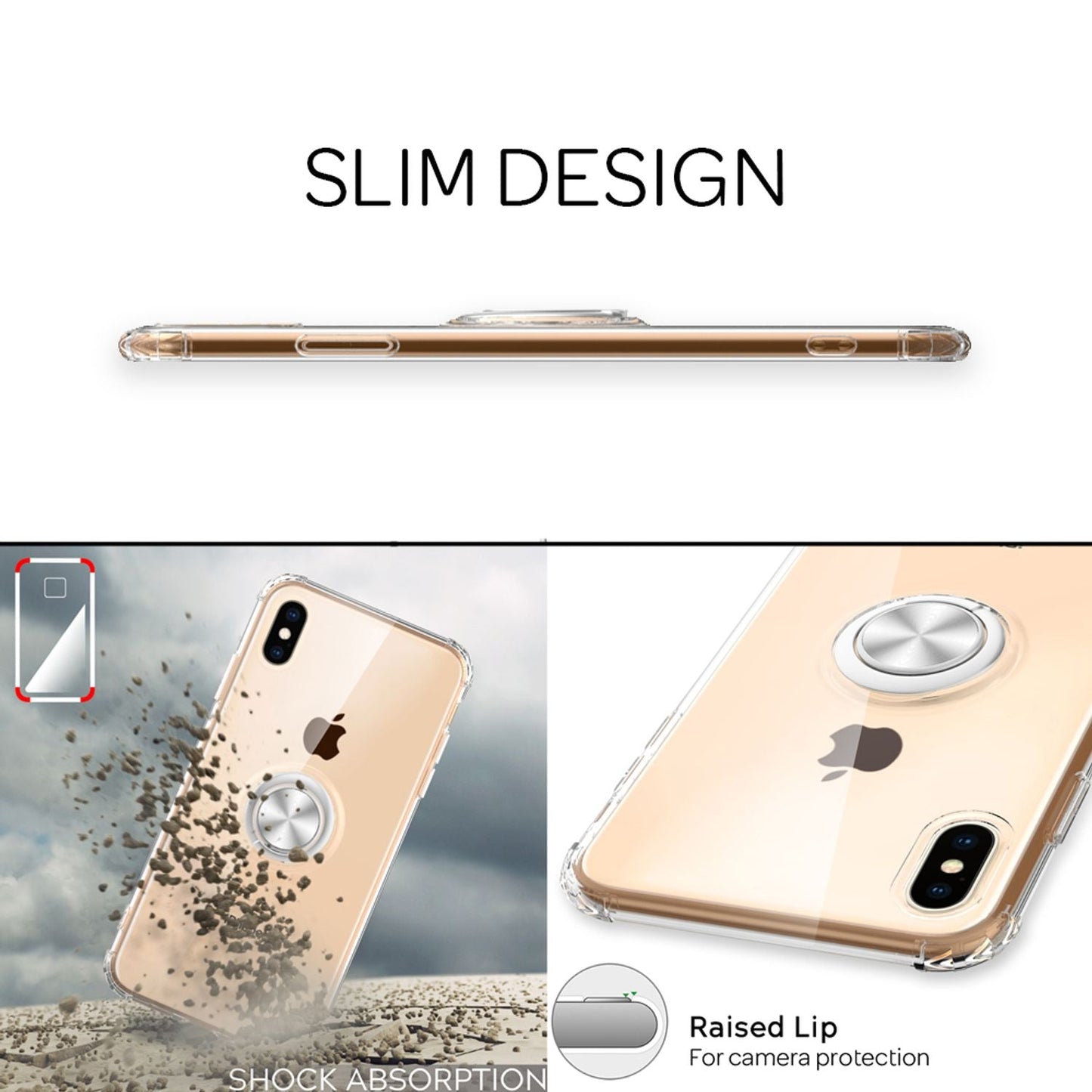 NALIA Pop-Up Ring hulstur fyrir iPhone X/XS, 360° símahlíf úr TPU