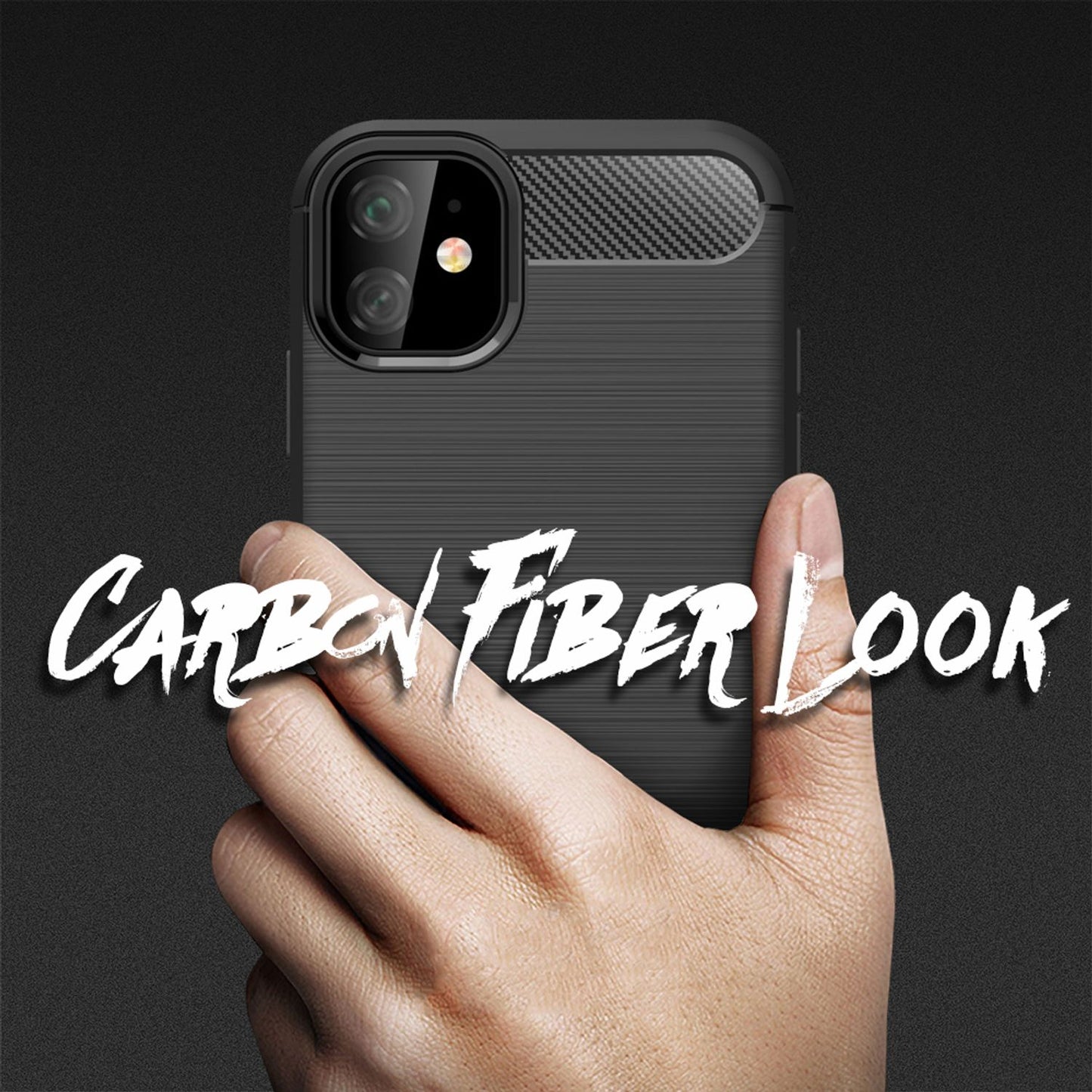 NALIA símahulstur fyrir Apple iPhone 11, kolefnisþráðaútlit, stílhreint símahulstur