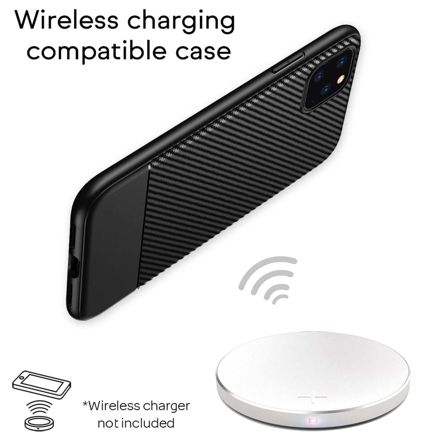 NALIA Símahulstur með kolefnisútliti fyrir iPhone 11 Pro Max, TPU hulstur með stuðaravörn