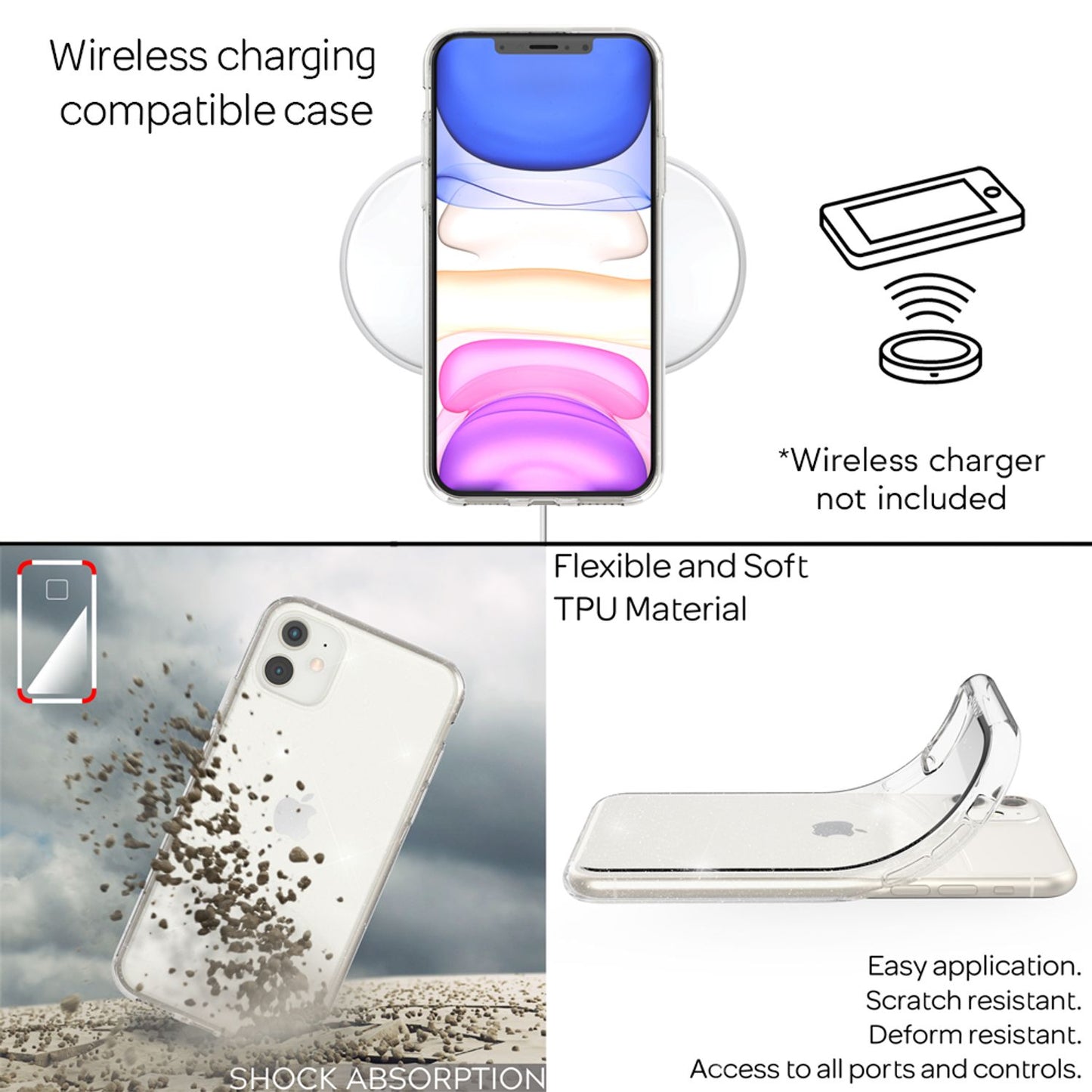 NALIA glitrandi símahulstur fyrir Apple iPhone 11, glitrandi sílikon símahulstur