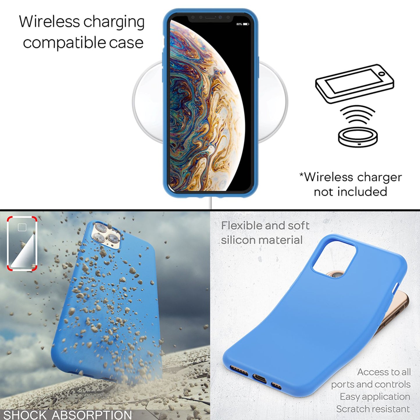 NALIA Neon símahulstur fyrir iPhone 11 Pro, mjúkt og þunnt sílikon hulstur