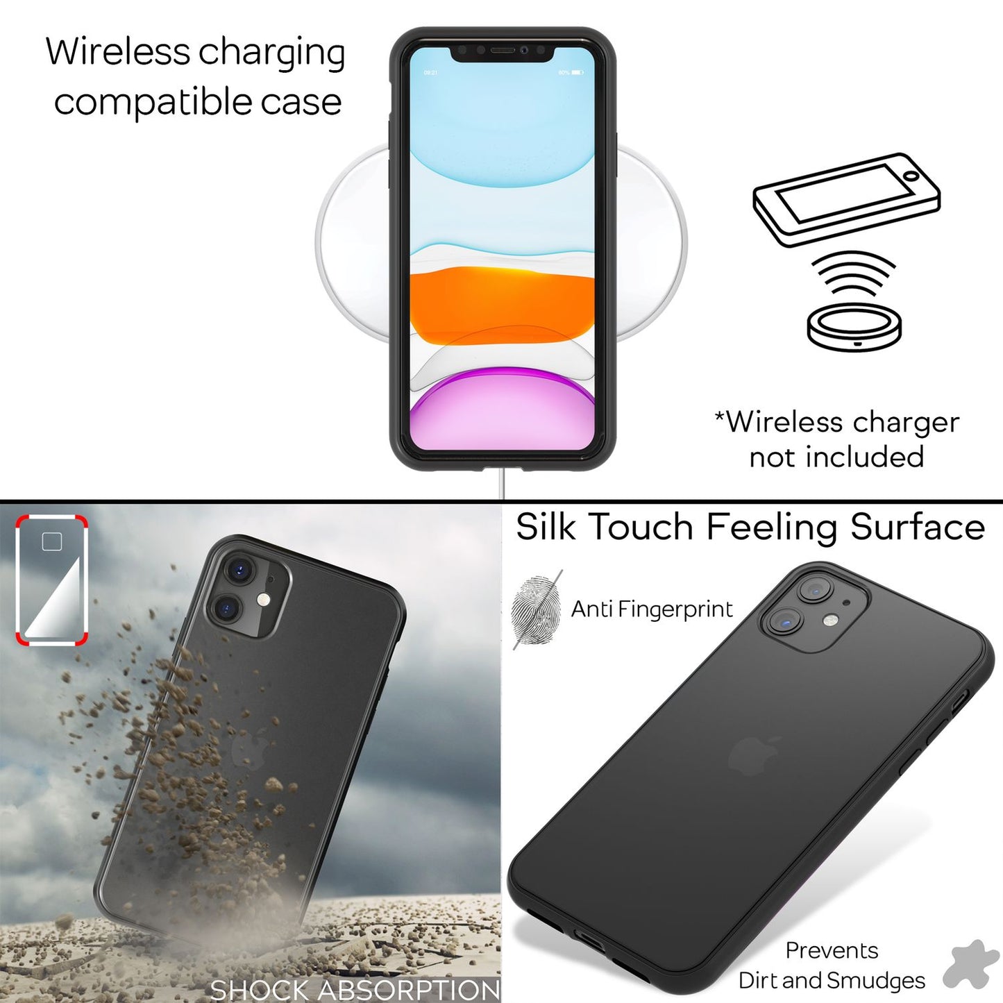 NALIA símahulstur fyrir iPhone 11, hart hulstur og hlífðarpoki úr sílikoni fyrir stuðara