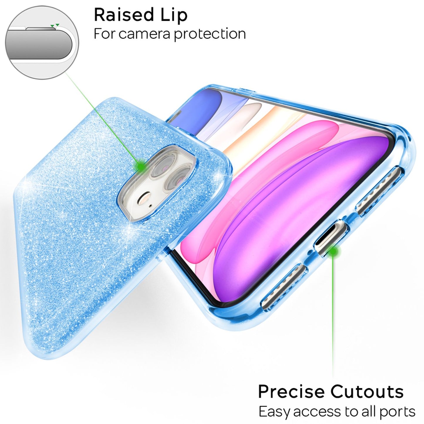 NALIA glitrandi símahulstur sem passar við iPhone 11, demantsglitrandi símahulstur með bling-hlíf