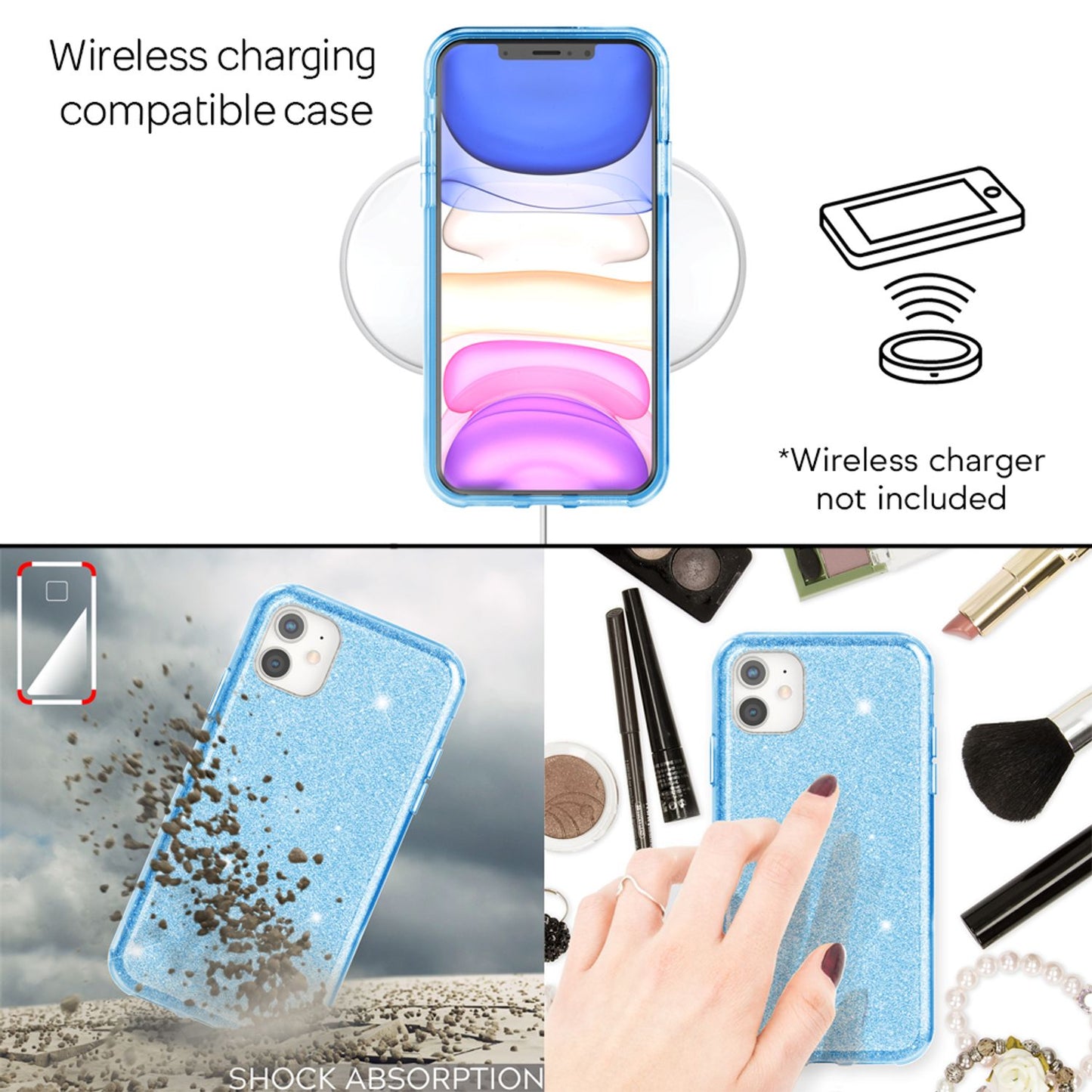 NALIA glitrandi símahulstur sem passar við iPhone 11, demantsglitrandi símahulstur með bling-hlíf