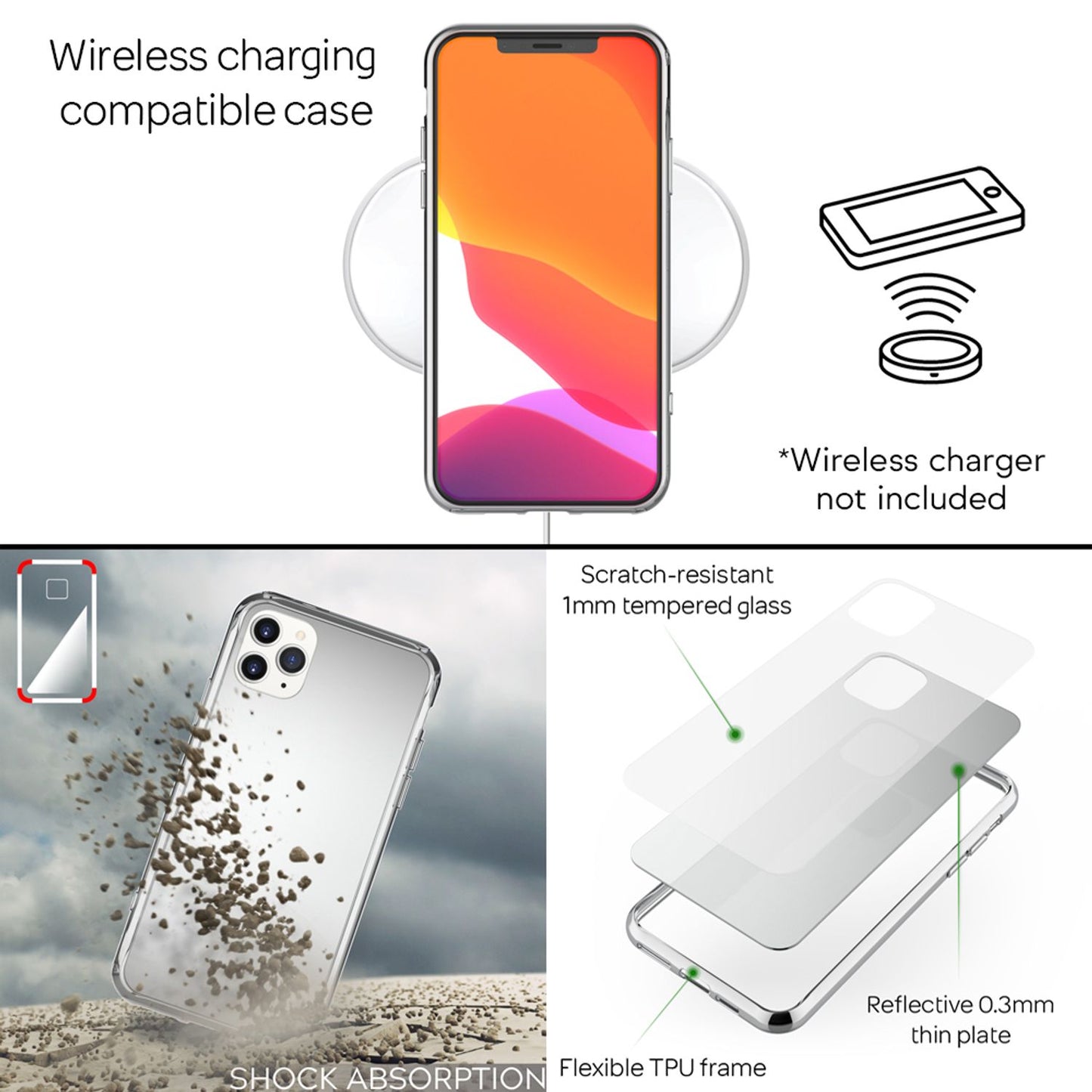 NALIA Mirror Tempered Glass Case for iPhone 11 Pro Max, 9H Glass Cover