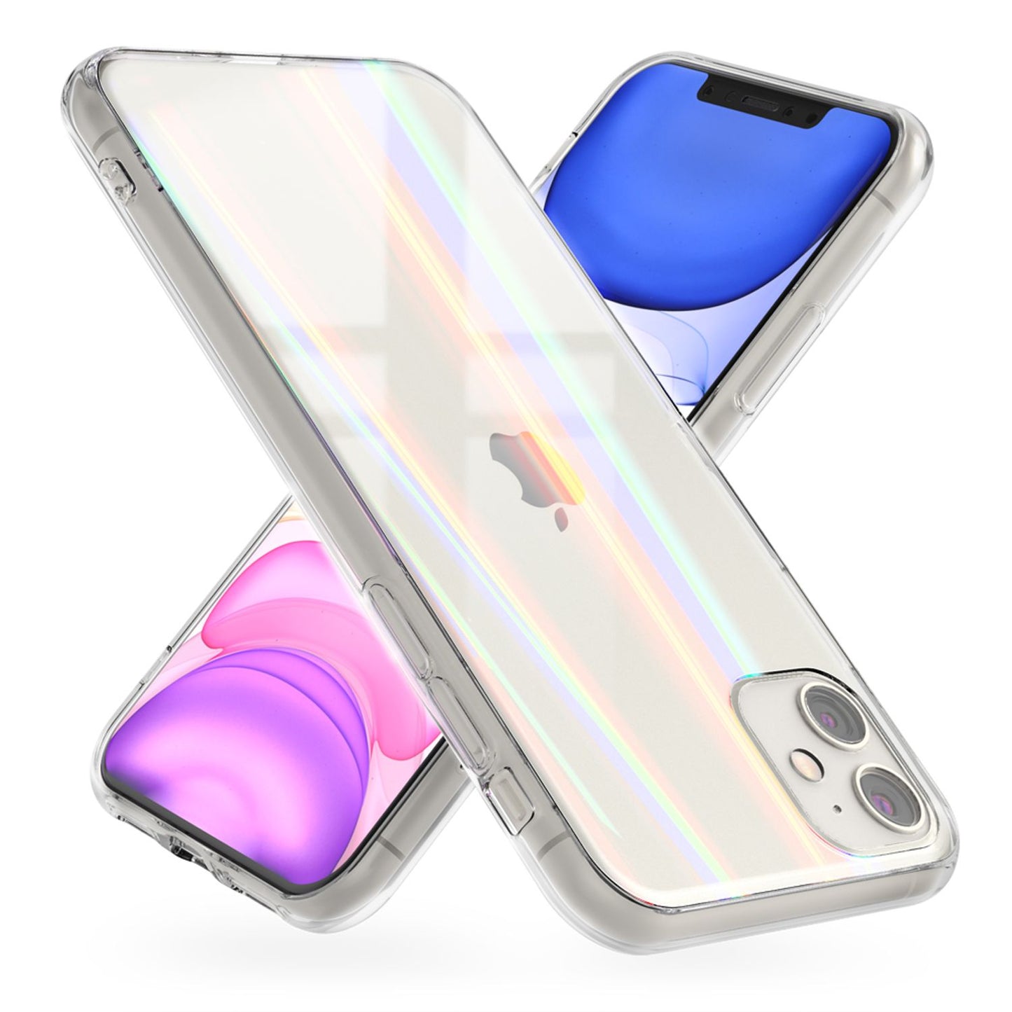 NALIA Tempered Glass Phone Case for iPhone 11, Rainbow Case Cover Transparent