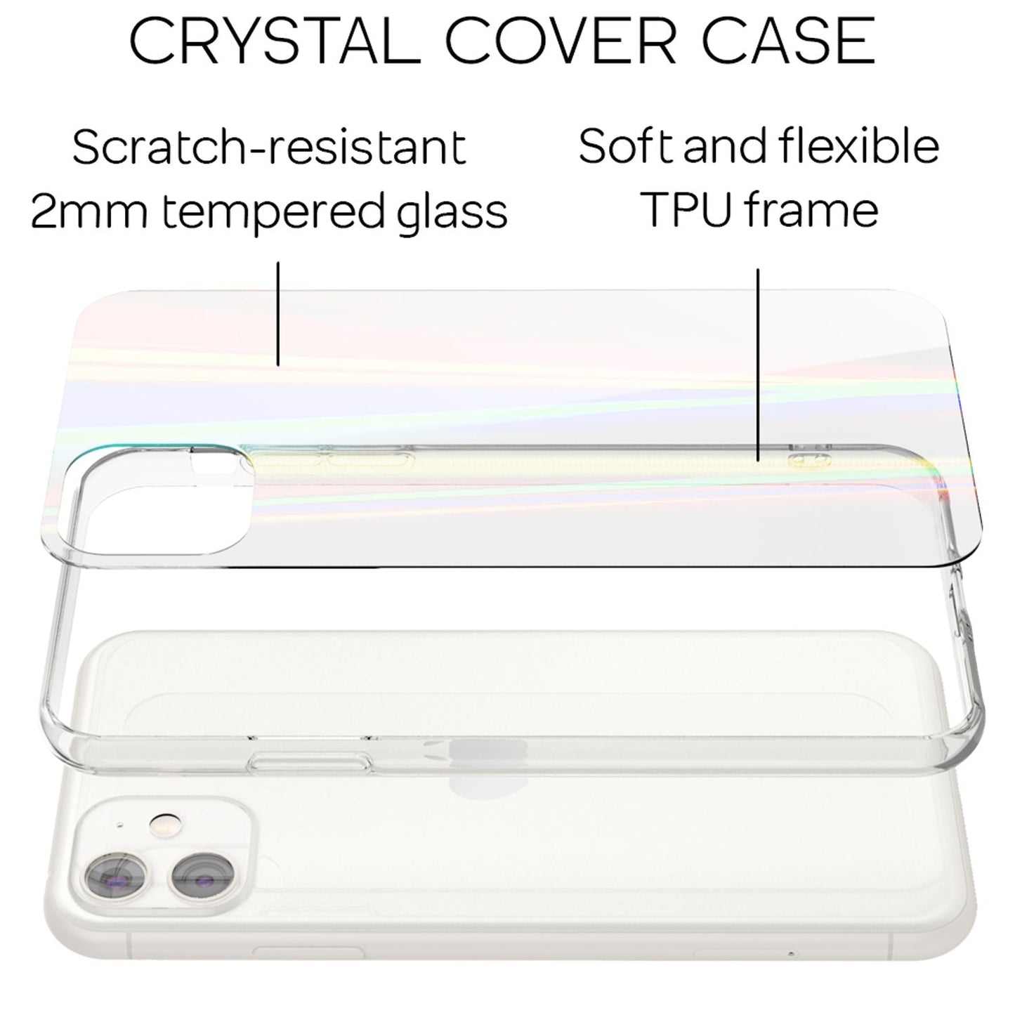 NALIA Tempered Glass Phone Case for iPhone 11, Rainbow Case Cover Transparent
