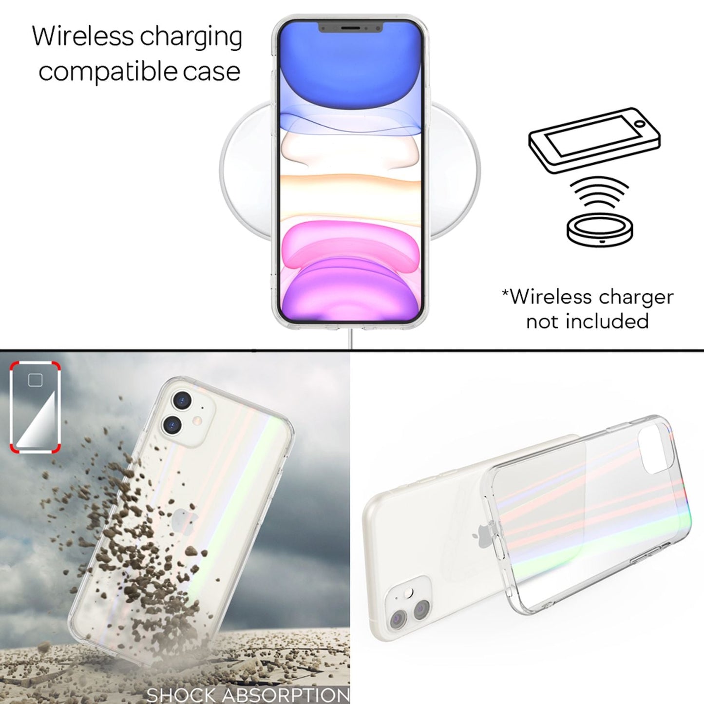 NALIA Tempered Glass Phone Case for iPhone 11, Rainbow Case Cover Transparent